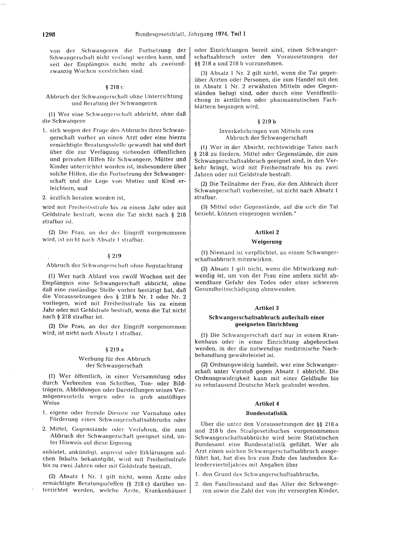 BGBl. 1974, Seite 1298 — Originalseite als Abbildung