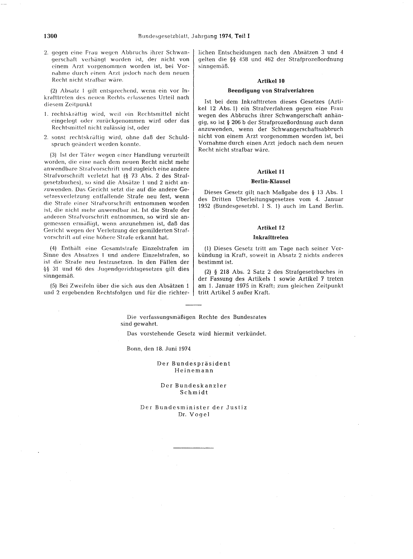 BGBl. 1974, Seite 1300 — Originalseite als Abbildung
