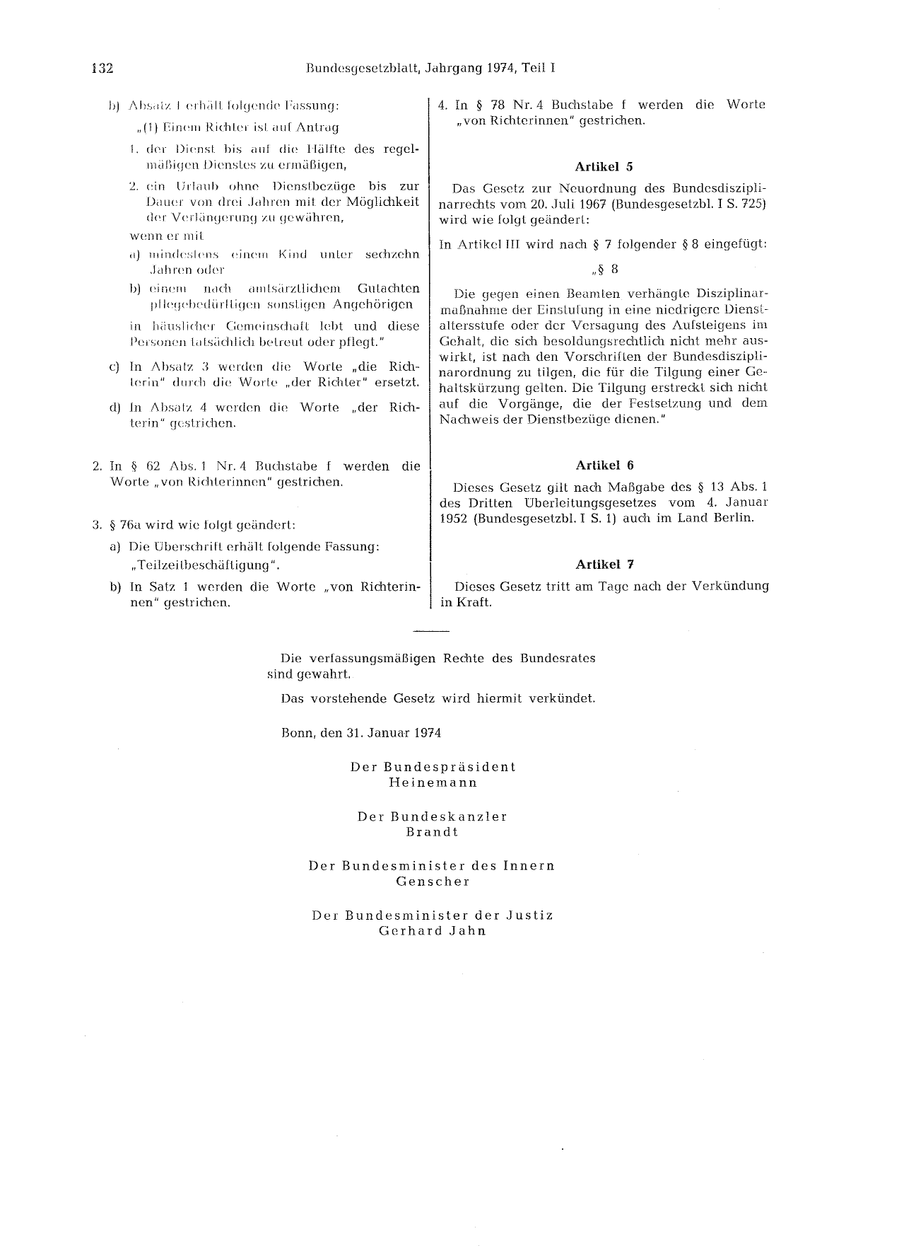 BGBl. 1974, Seite 132 — Originalseite als Abbildung