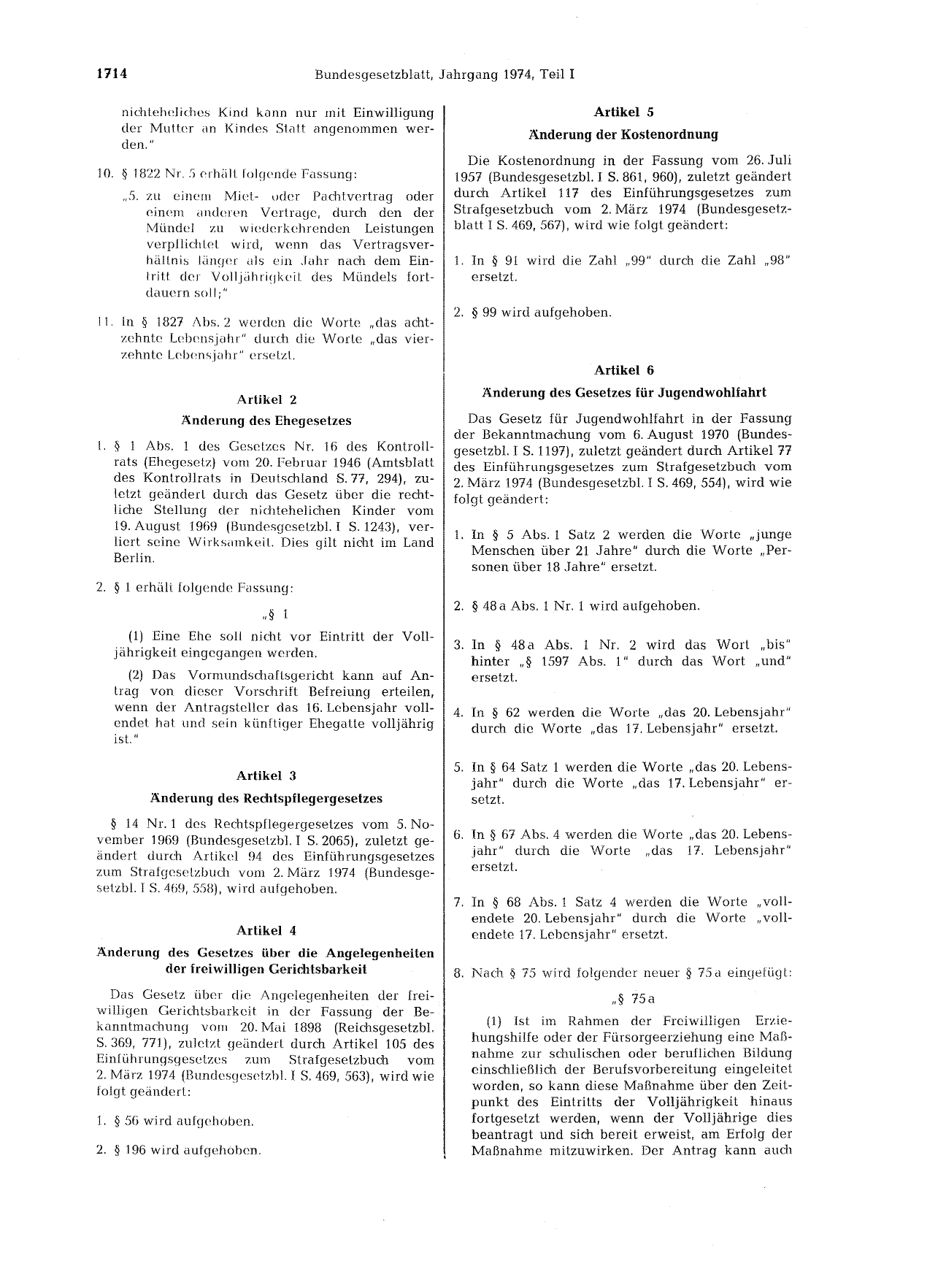 BGBl. 1974, Seite 1714 — Originalseite als Abbildung
