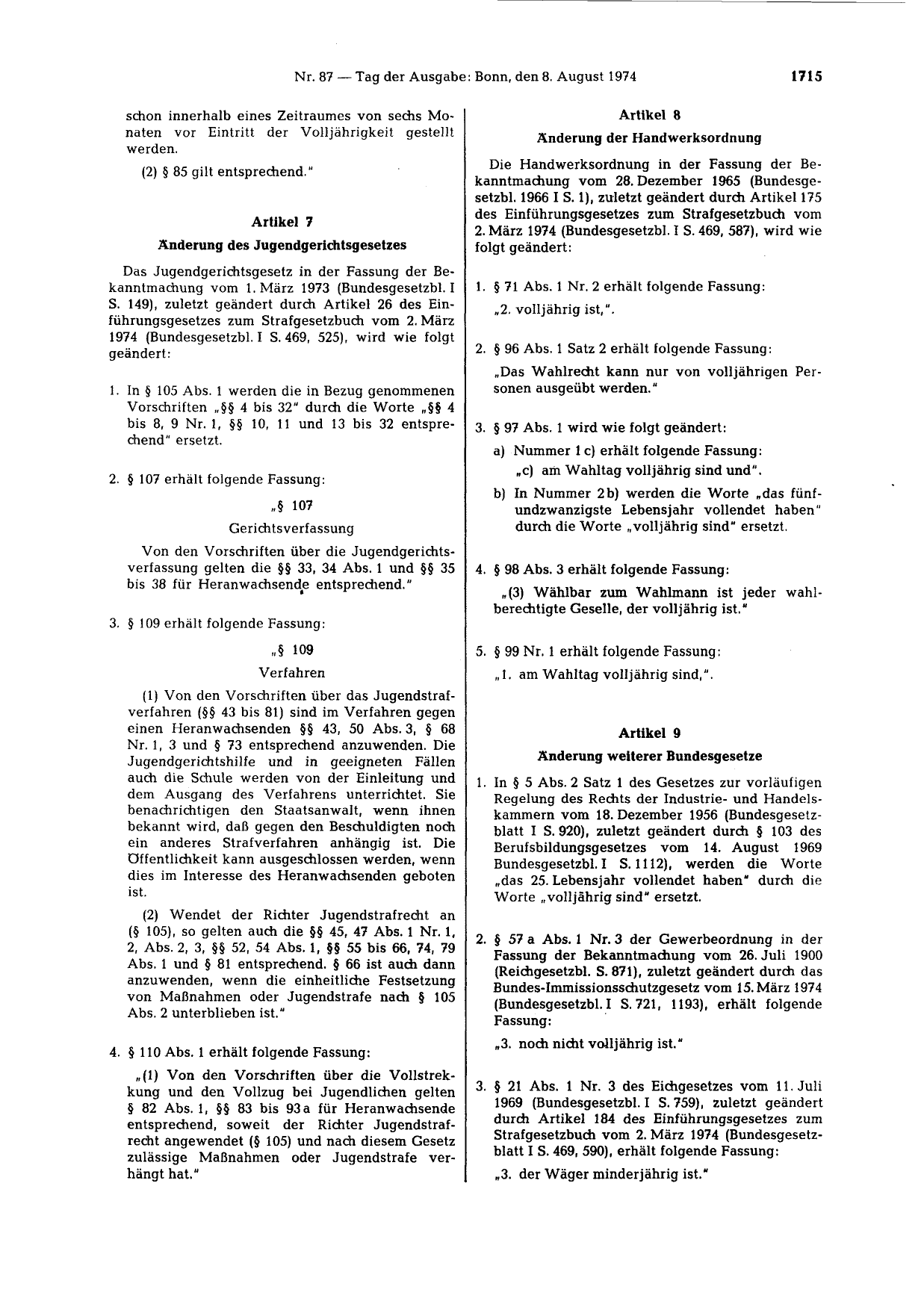 BGBl. 1974, Seite 1715 — Originalseite als Abbildung