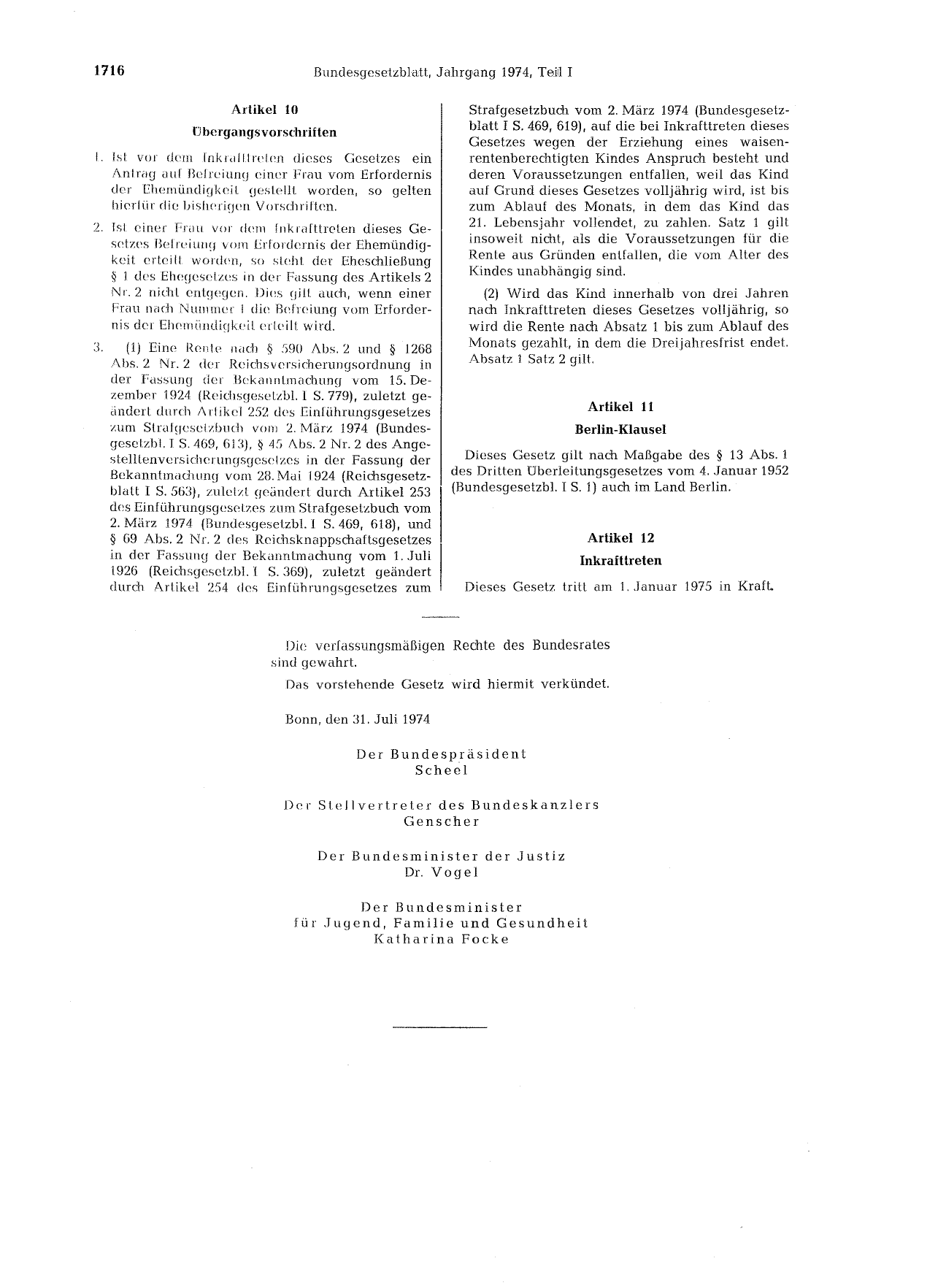 BGBl. 1974, Seite 1716 — Originalseite als Abbildung