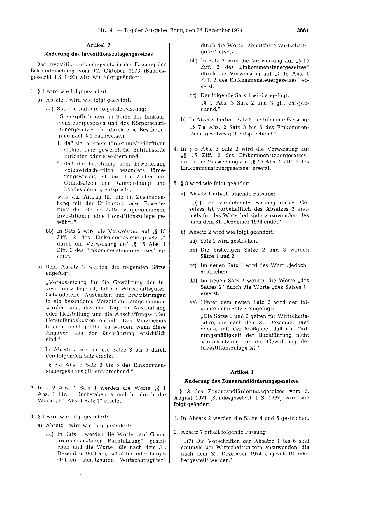 BGBl. 1974, Seite 3661 — Originalseite als Abbildung