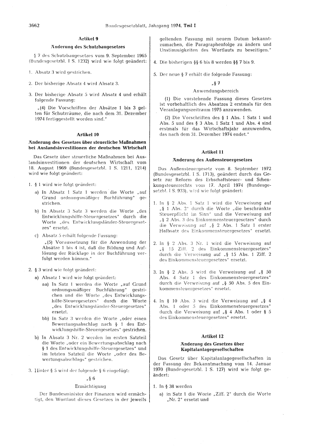 BGBl. 1974, Seite 3662 — Originalseite als Abbildung