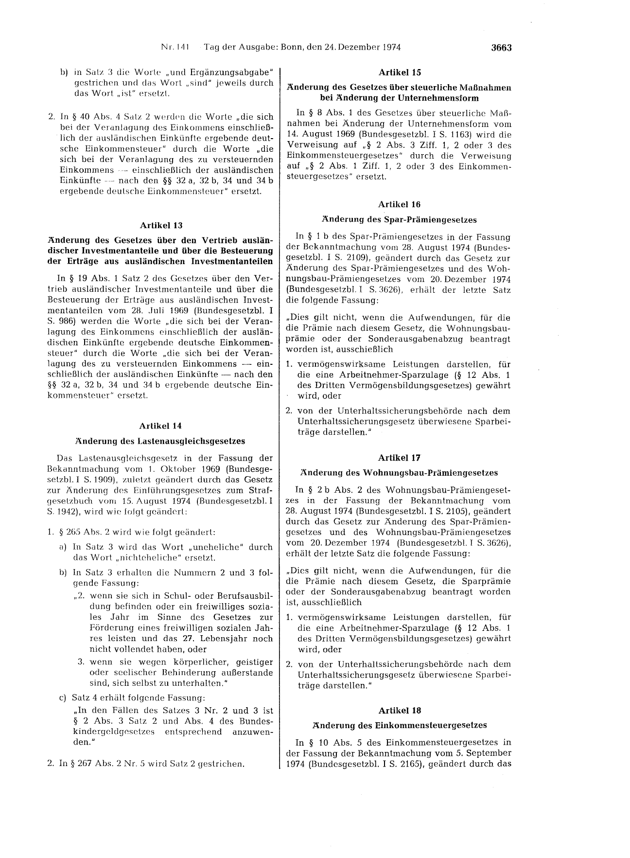 BGBl. 1974, Seite 3663 — Originalseite als Abbildung