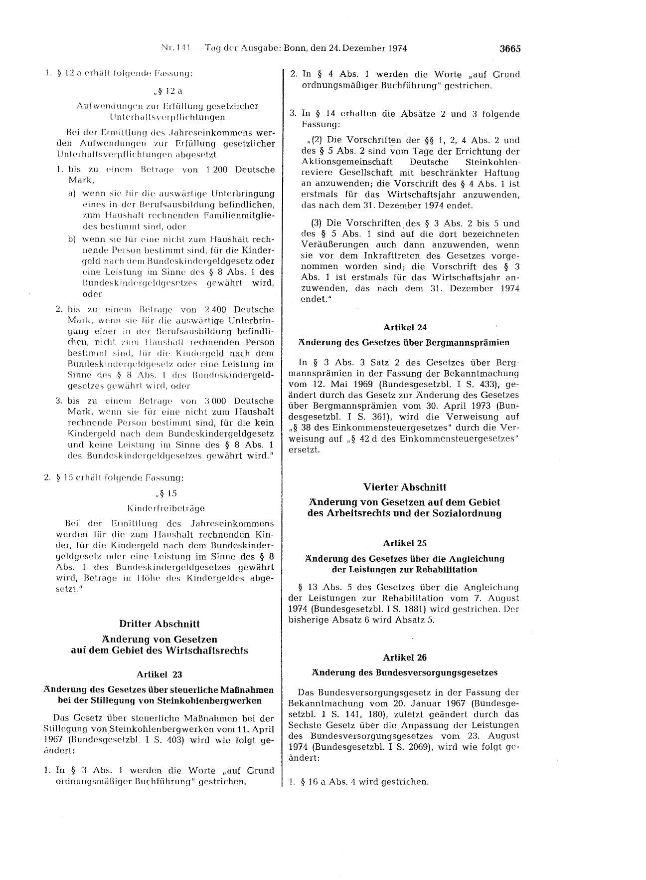 BGBl. 1974, Seite 3665 — Originalseite als Abbildung
