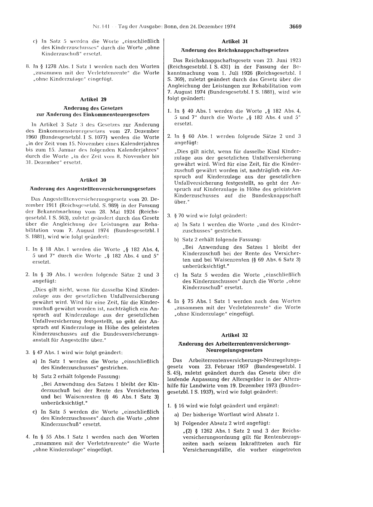 BGBl. 1974, Seite 3669 — Originalseite als Abbildung