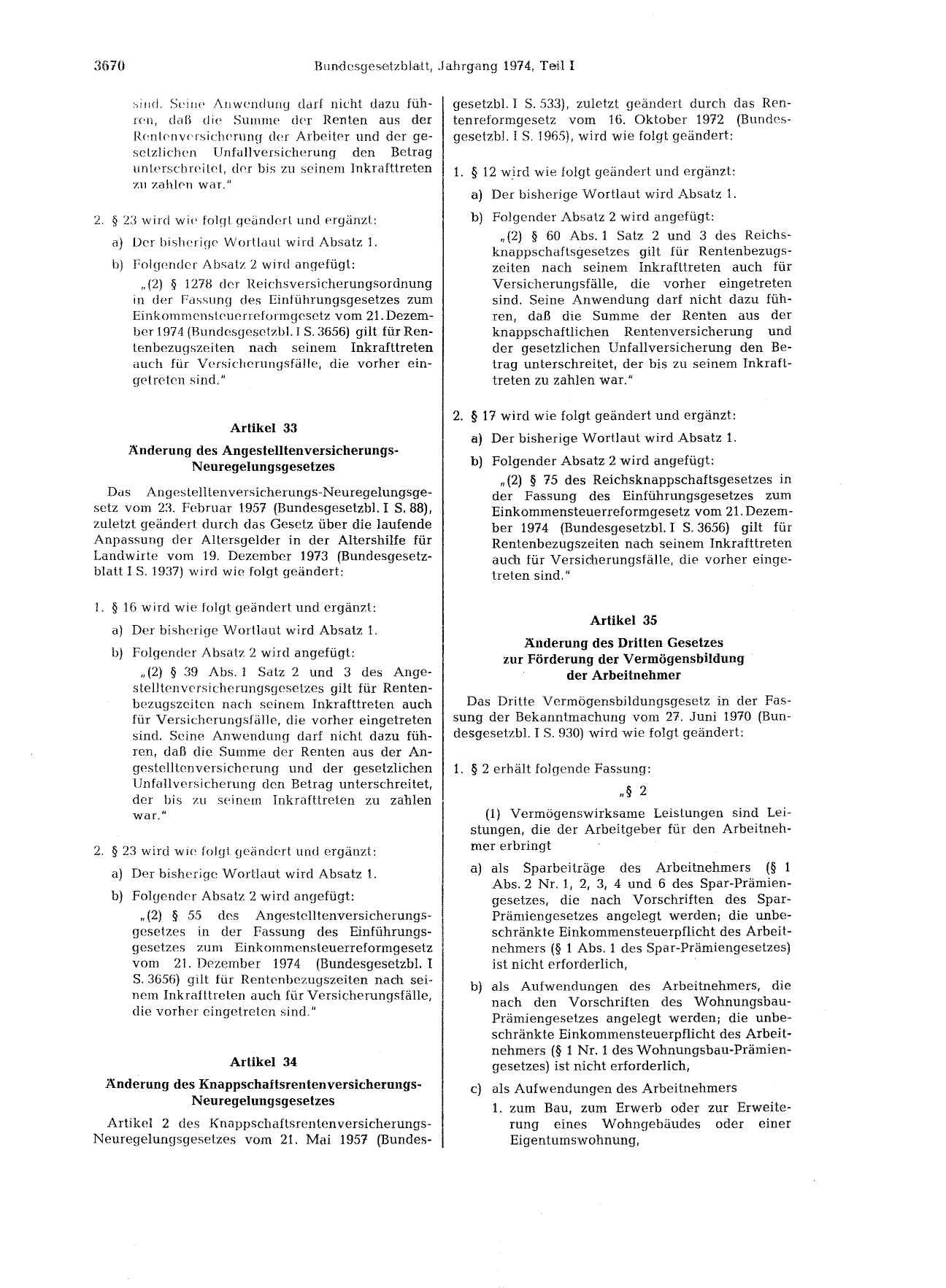 BGBl. 1974, Seite 3670 — Originalseite als Abbildung