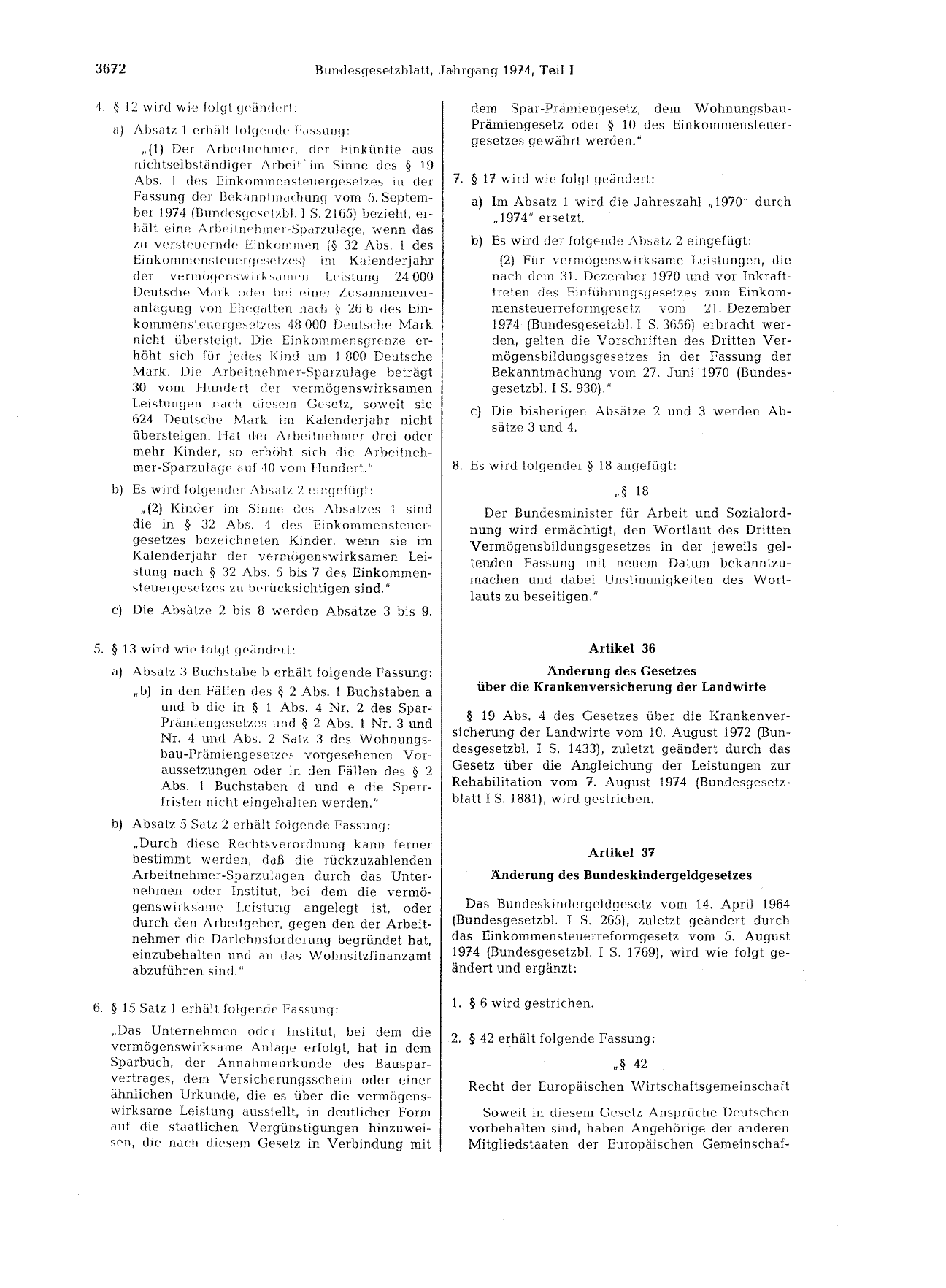 BGBl. 1974, Seite 3672 — Originalseite als Abbildung