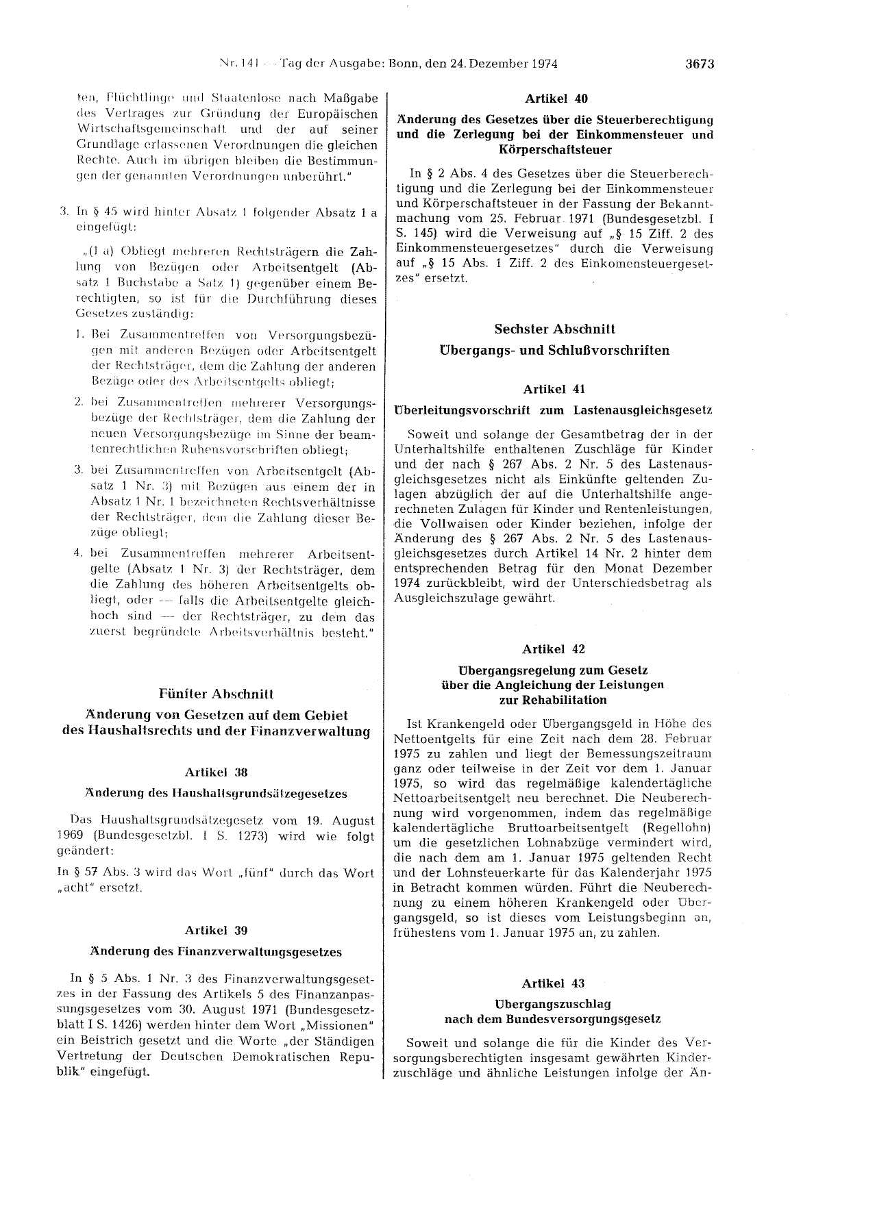 BGBl. 1974, Seite 3673 — Originalseite als Abbildung