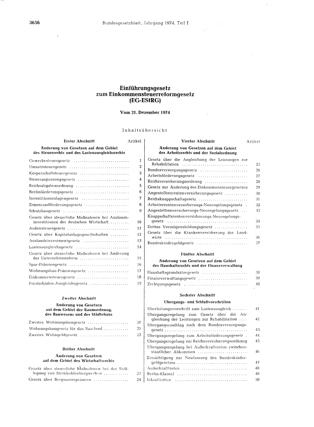 BGBl. 1974, Seite 3656 — Originalseite als Abbildung