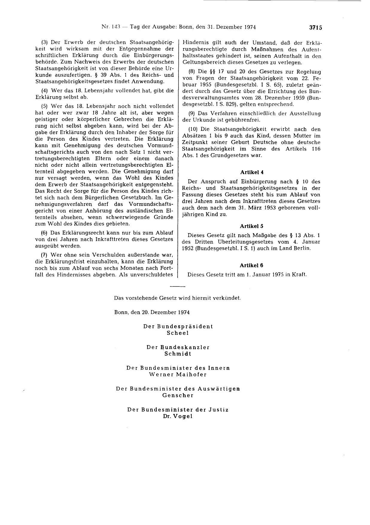 BGBl. 1974, Seite 3715 — Originalseite als Abbildung