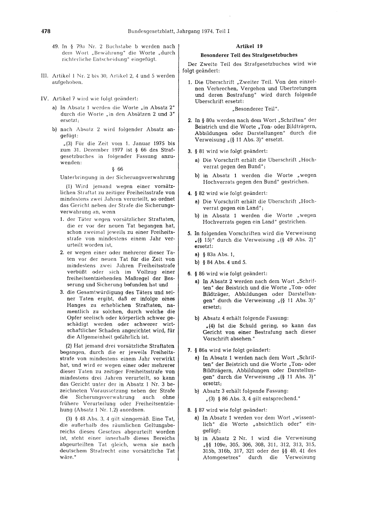 BGBl. 1974, Seite 478 — Originalseite als Abbildung