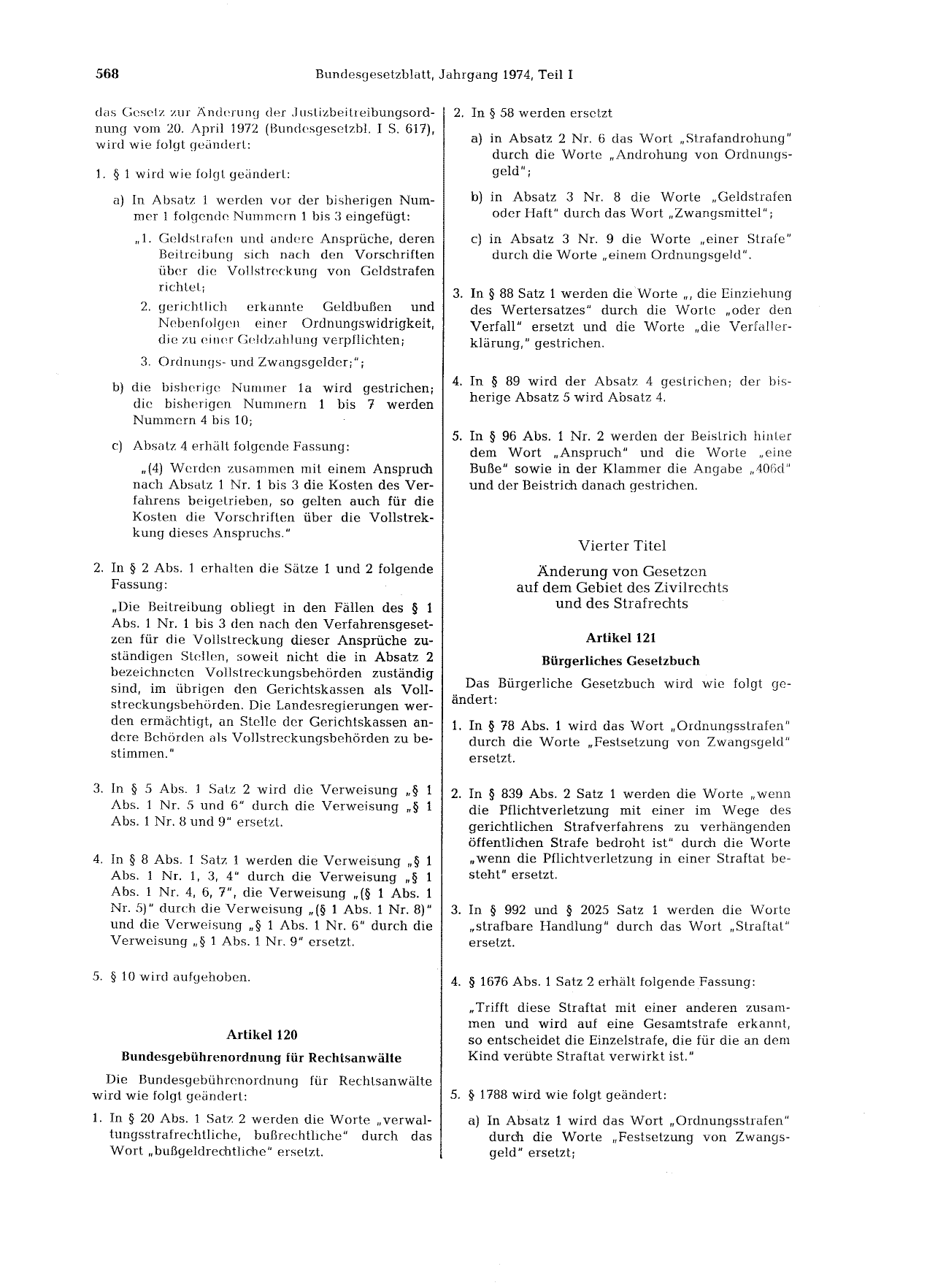 BGBl. 1974, Seite 568 — Originalseite als Abbildung