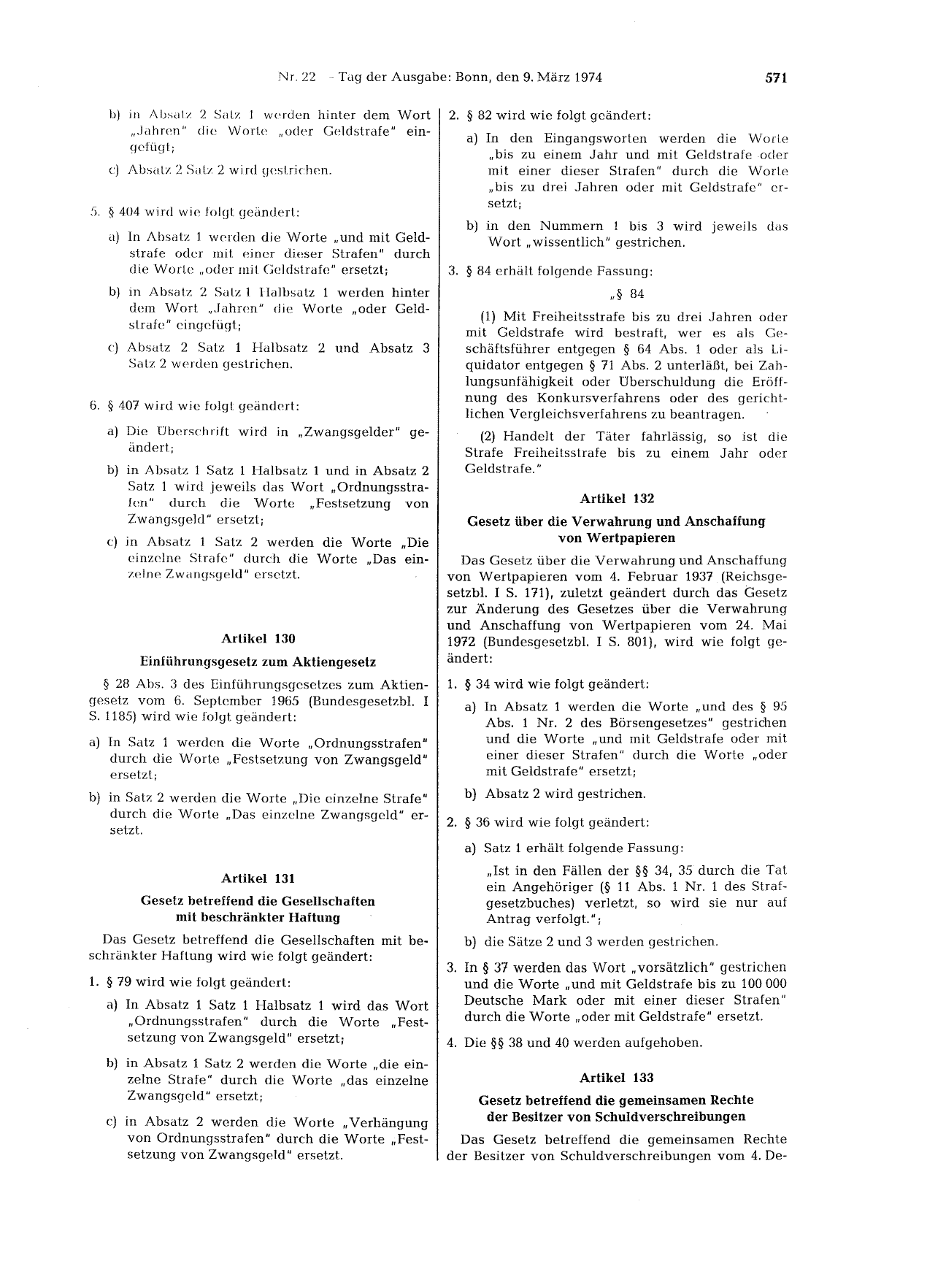 BGBl. 1974, Seite 571 — Originalseite als Abbildung