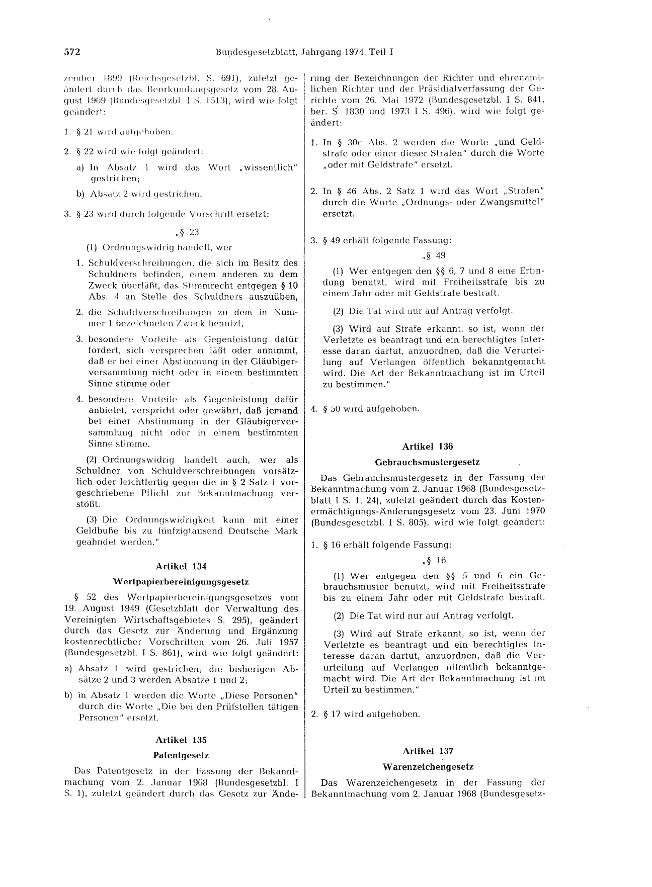 BGBl. 1974, Seite 572 — Originalseite als Abbildung
