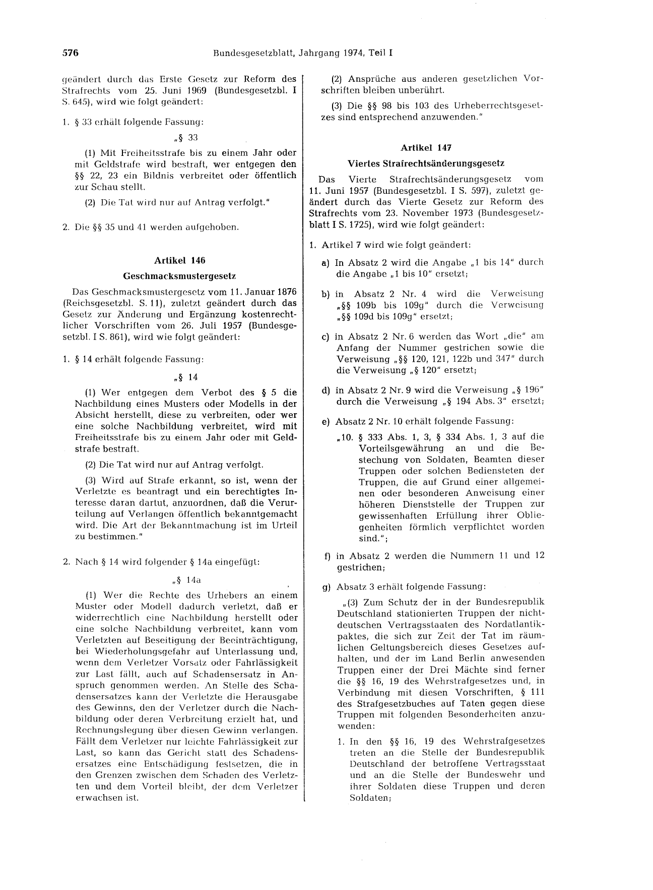 BGBl. 1974, Seite 576 — Originalseite als Abbildung