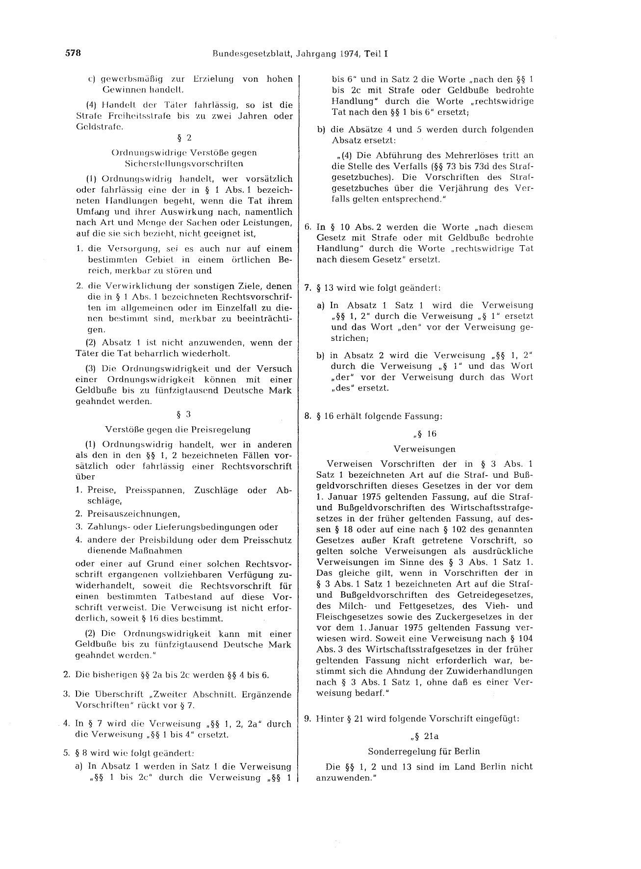 BGBl. 1974, Seite 578 — Originalseite als Abbildung