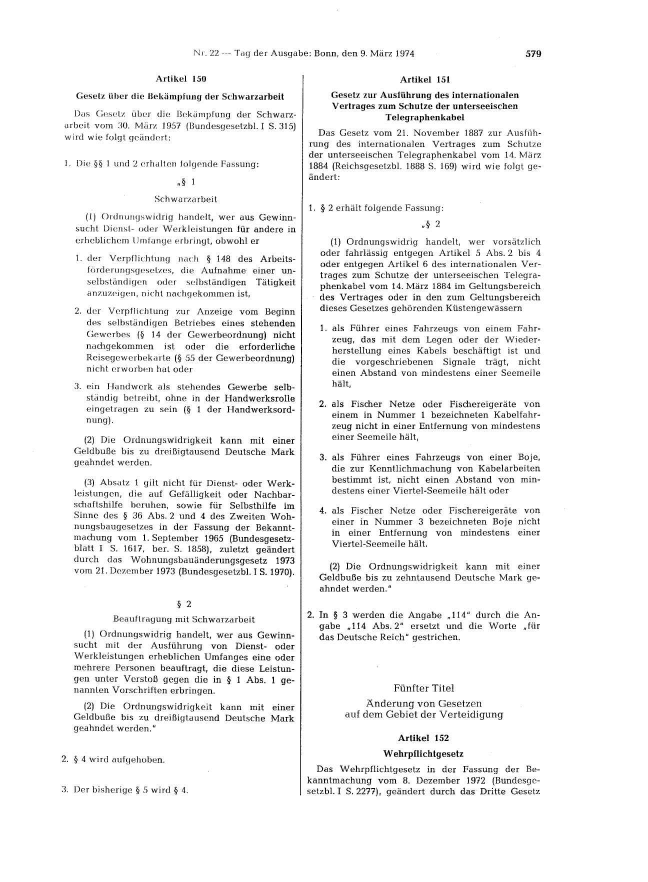 BGBl. 1974, Seite 579 — Originalseite als Abbildung