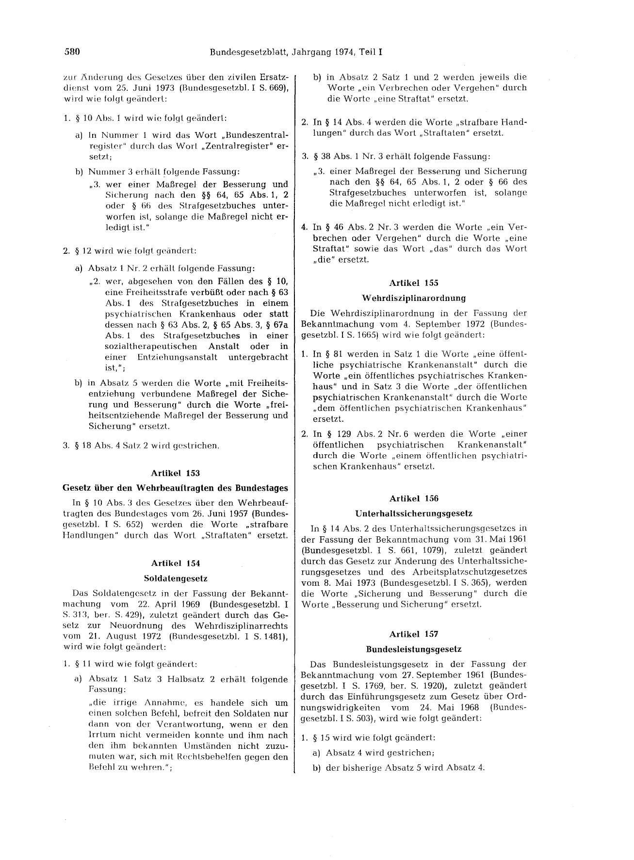 BGBl. 1974, Seite 580 — Originalseite als Abbildung