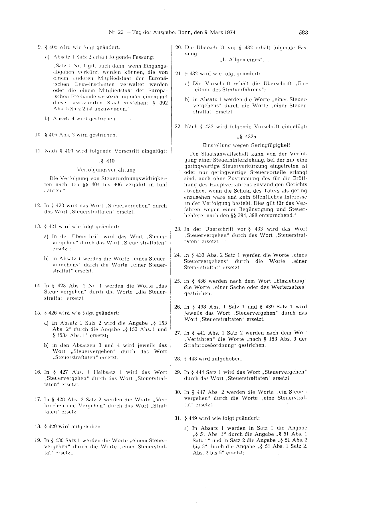 BGBl. 1974, Seite 583 — Originalseite als Abbildung