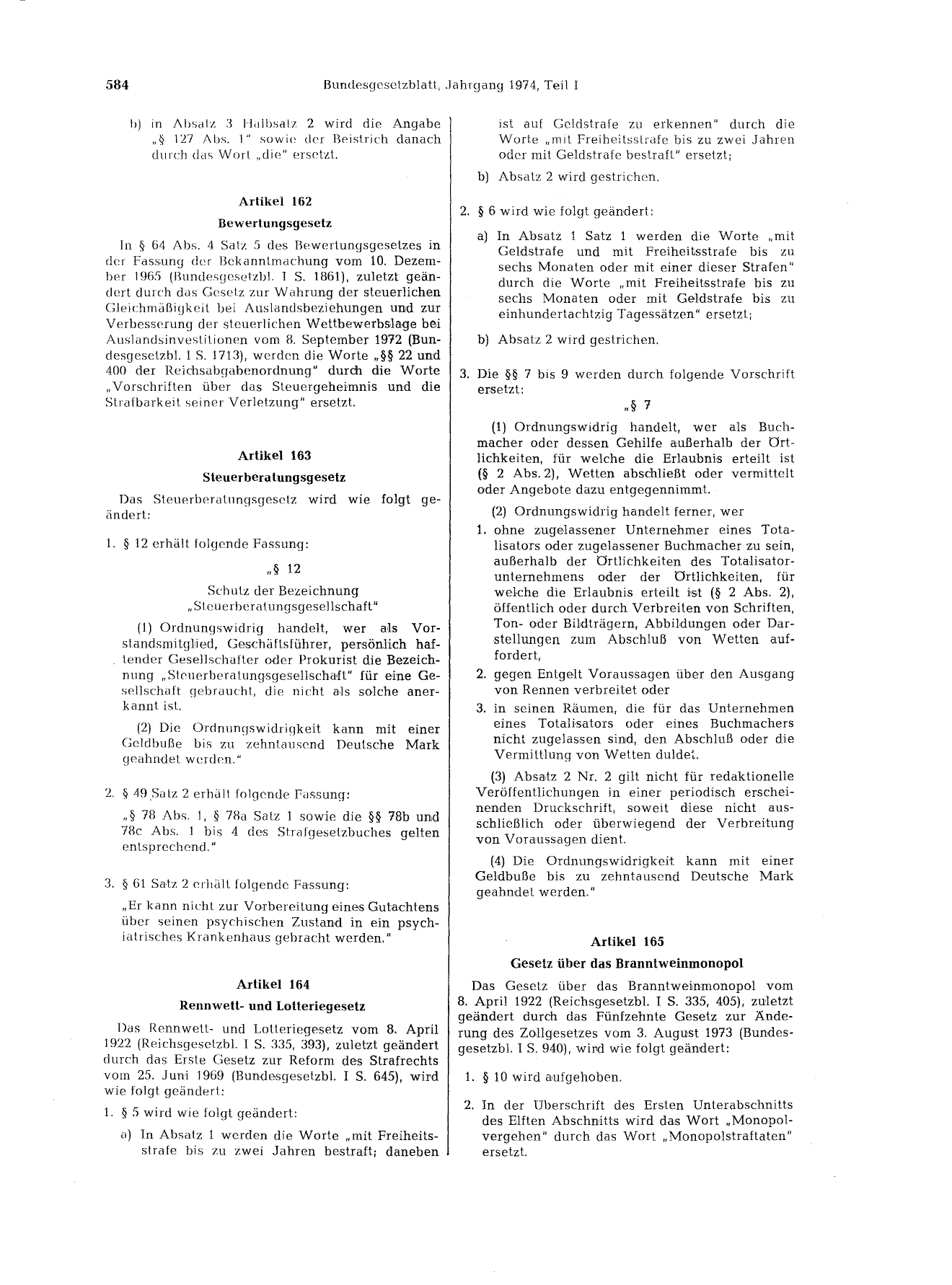 BGBl. 1974, Seite 584 — Originalseite als Abbildung