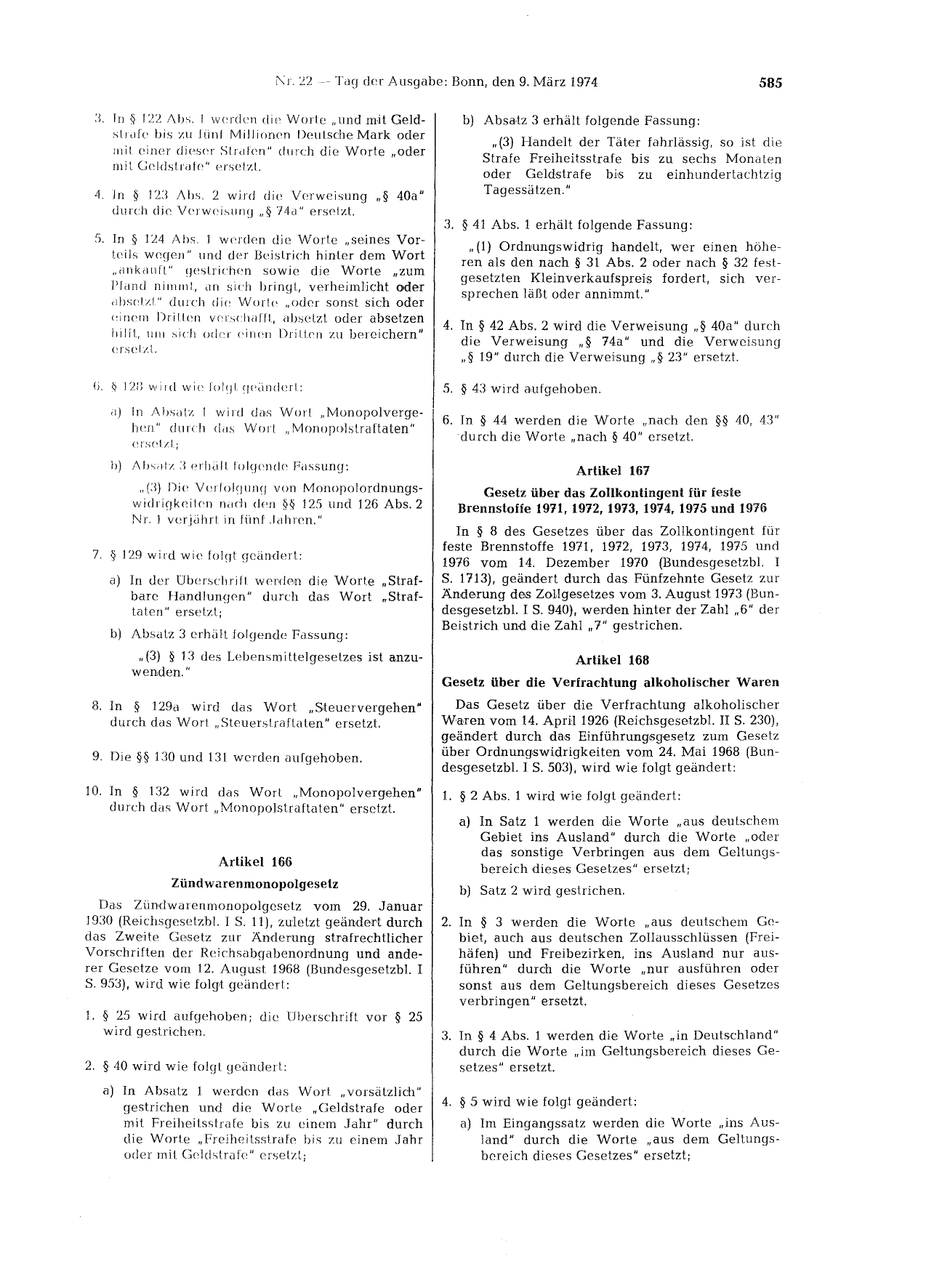 BGBl. 1974, Seite 585 — Originalseite als Abbildung