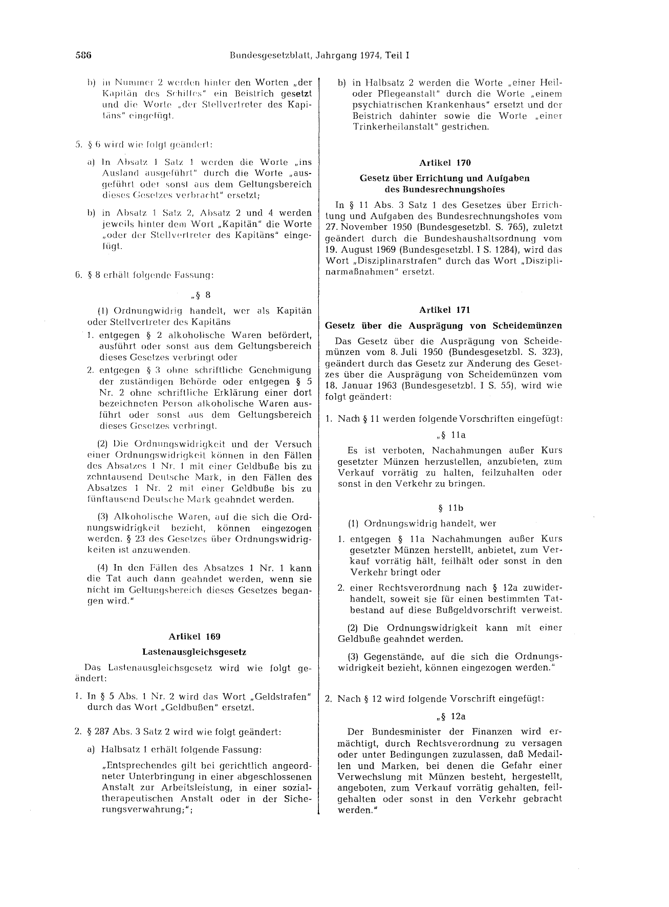 BGBl. 1974, Seite 586 — Originalseite als Abbildung