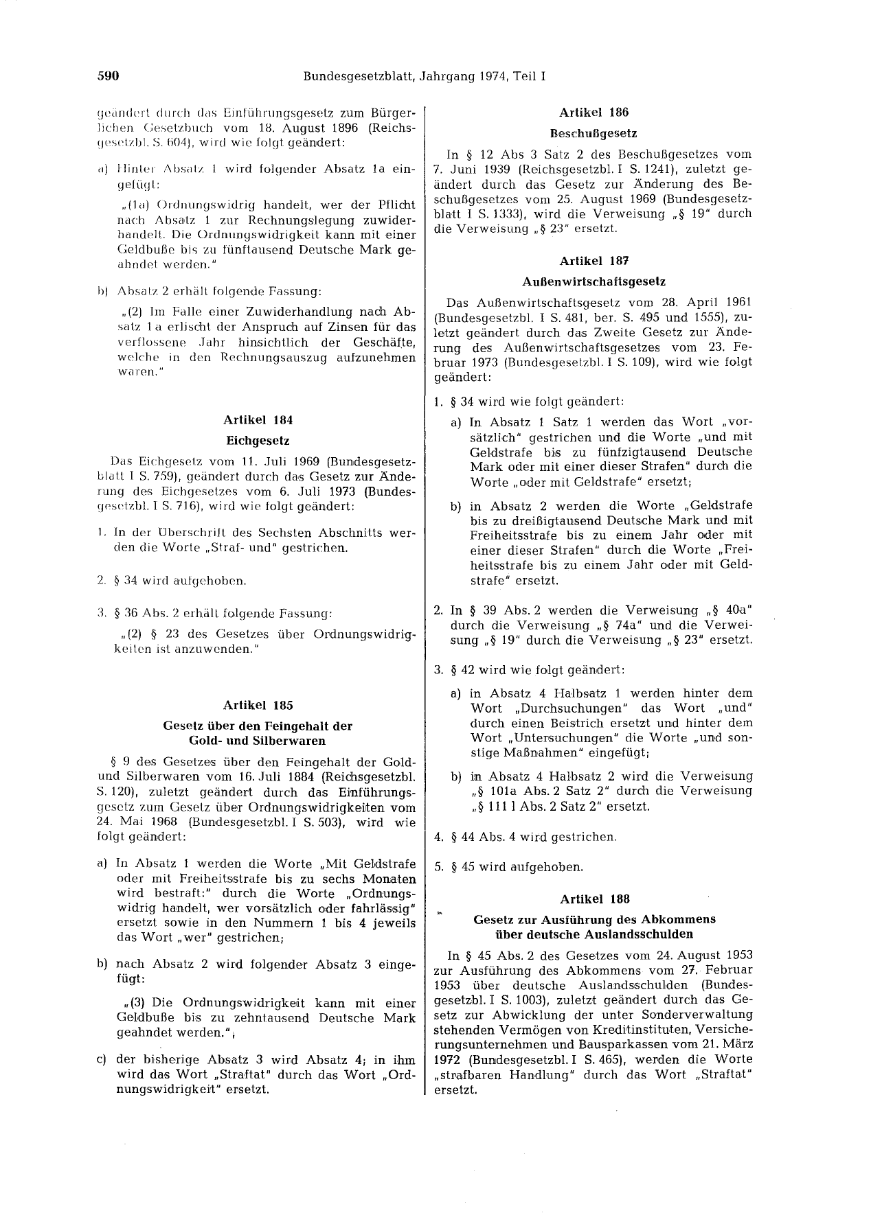 BGBl. 1974, Seite 590 — Originalseite als Abbildung