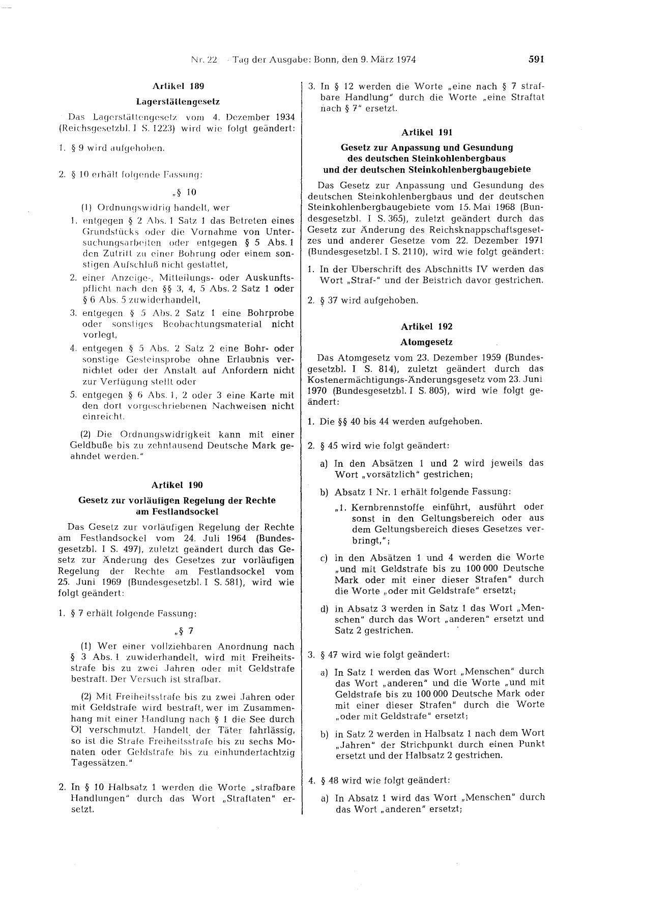 BGBl. 1974, Seite 591 — Originalseite als Abbildung