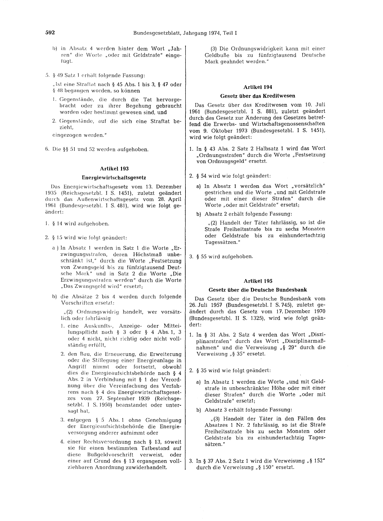 BGBl. 1974, Seite 592 — Originalseite als Abbildung