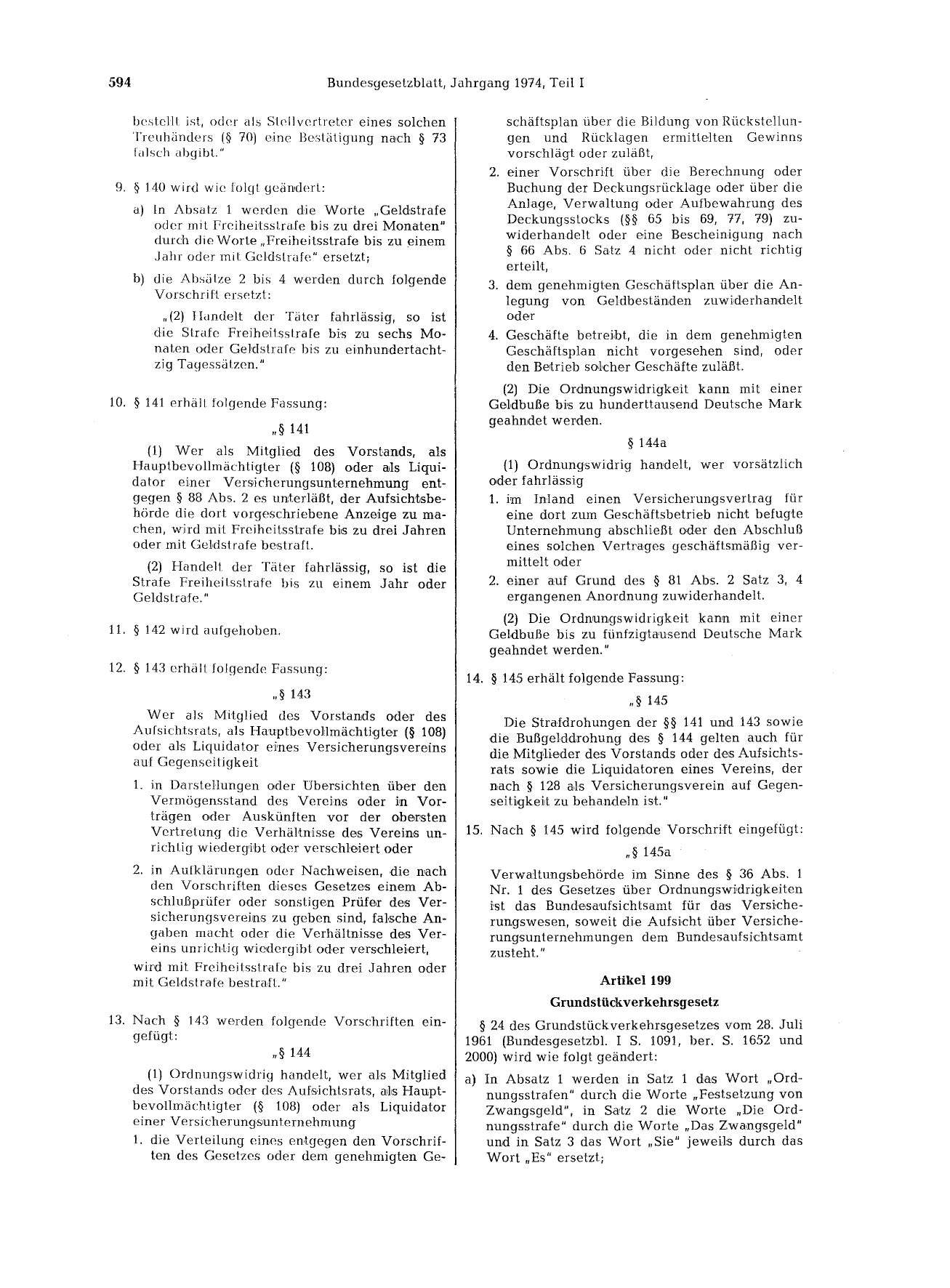 BGBl. 1974, Seite 594 — Originalseite als Abbildung