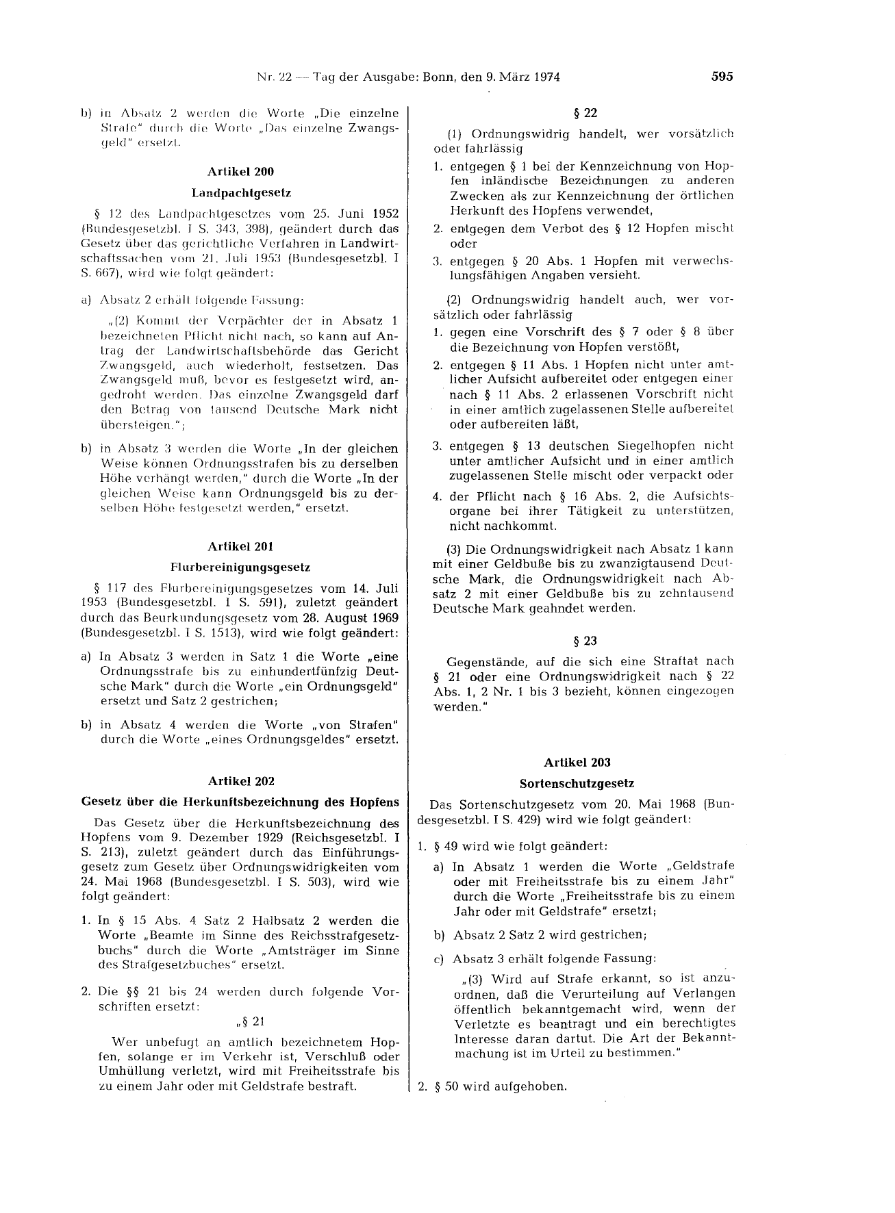BGBl. 1974, Seite 595 — Originalseite als Abbildung