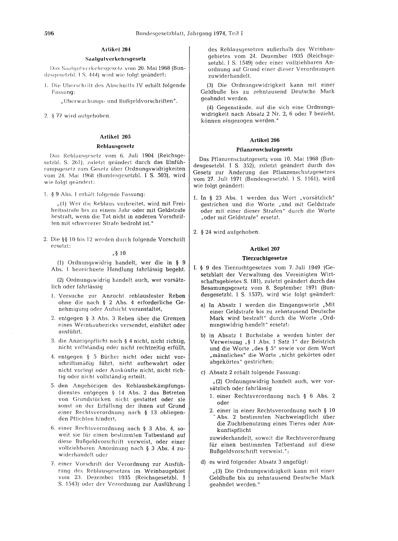 BGBl. 1974, Seite 596 — Originalseite als Abbildung