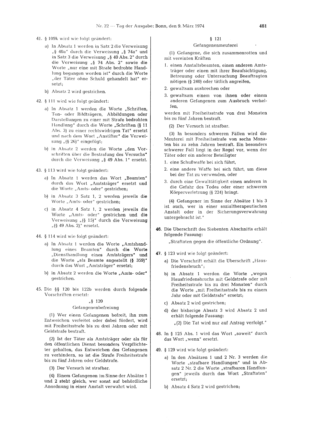 BGBl. 1974, Seite 481 — Originalseite als Abbildung