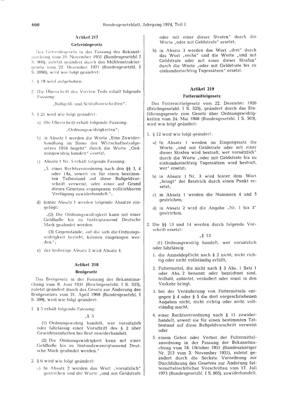 BGBl. 1974, Seite 600 — Originalseite als Abbildung