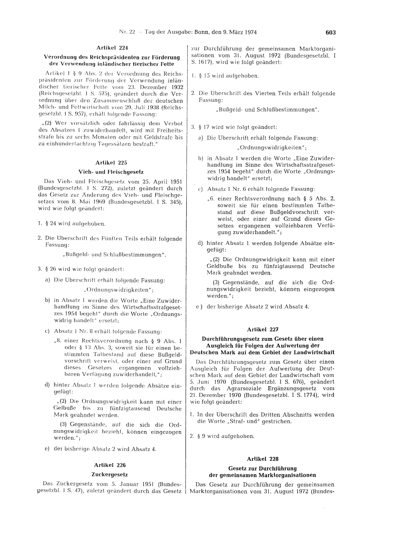 BGBl. 1974, Seite 603 — Originalseite als Abbildung