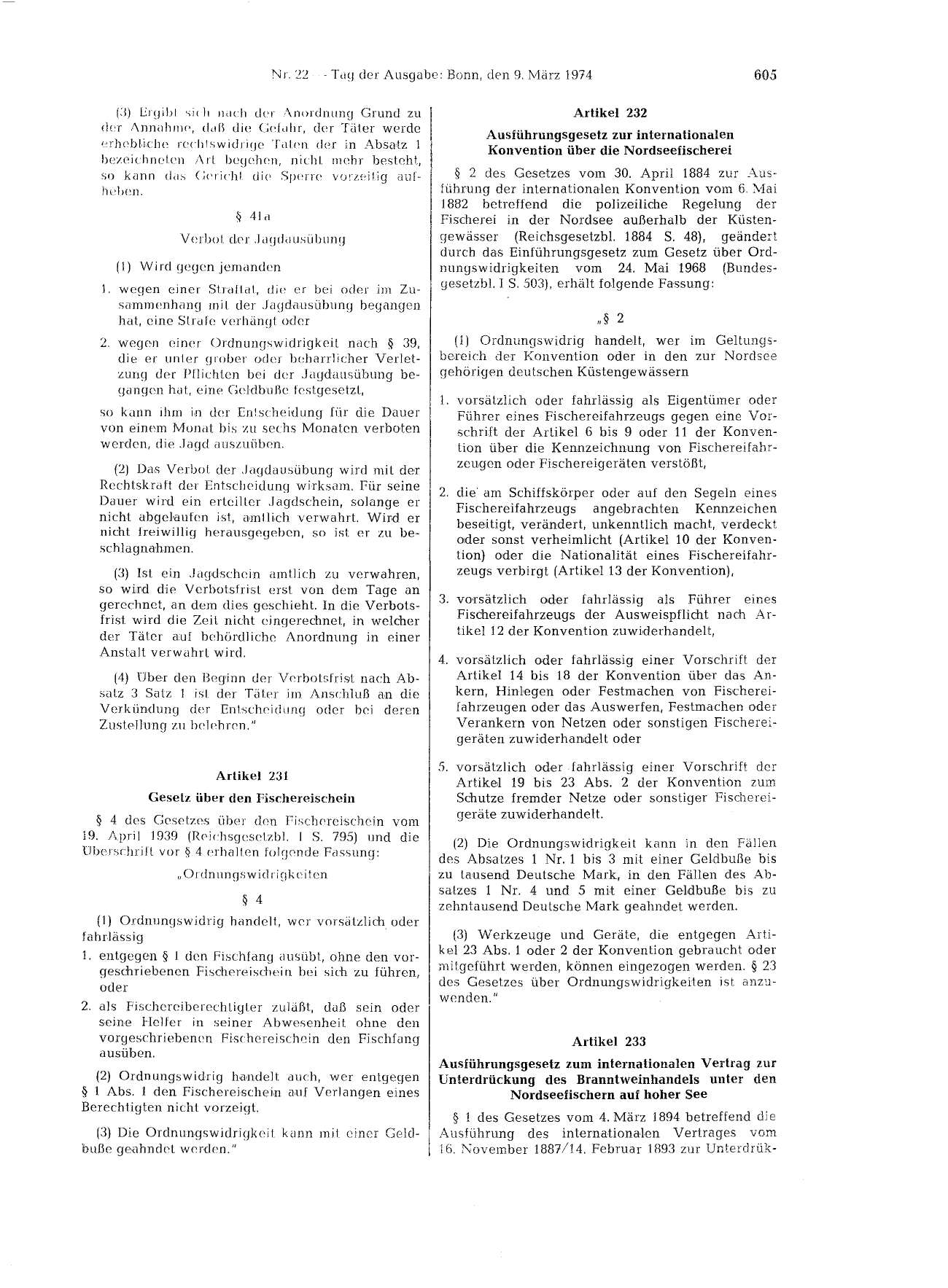 BGBl. 1974, Seite 605 — Originalseite als Abbildung