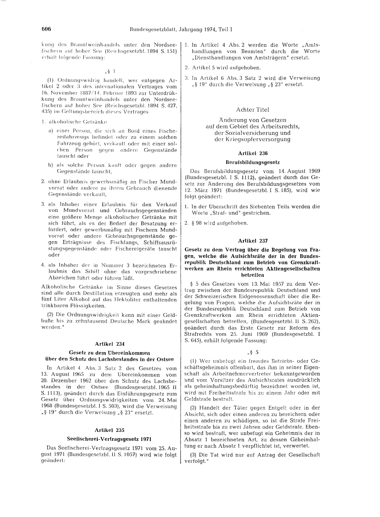 BGBl. 1974, Seite 606 — Originalseite als Abbildung