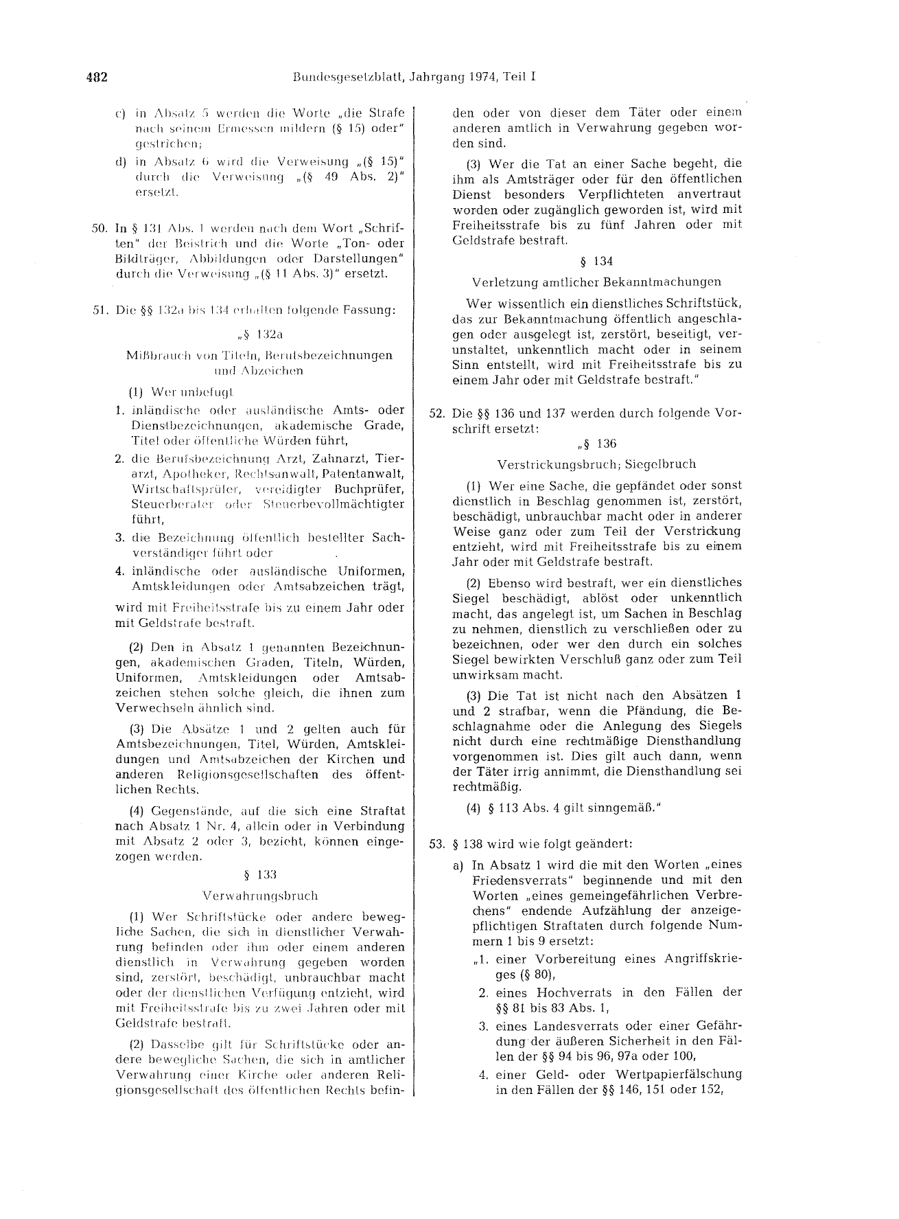 BGBl. 1974, Seite 482 — Originalseite als Abbildung
