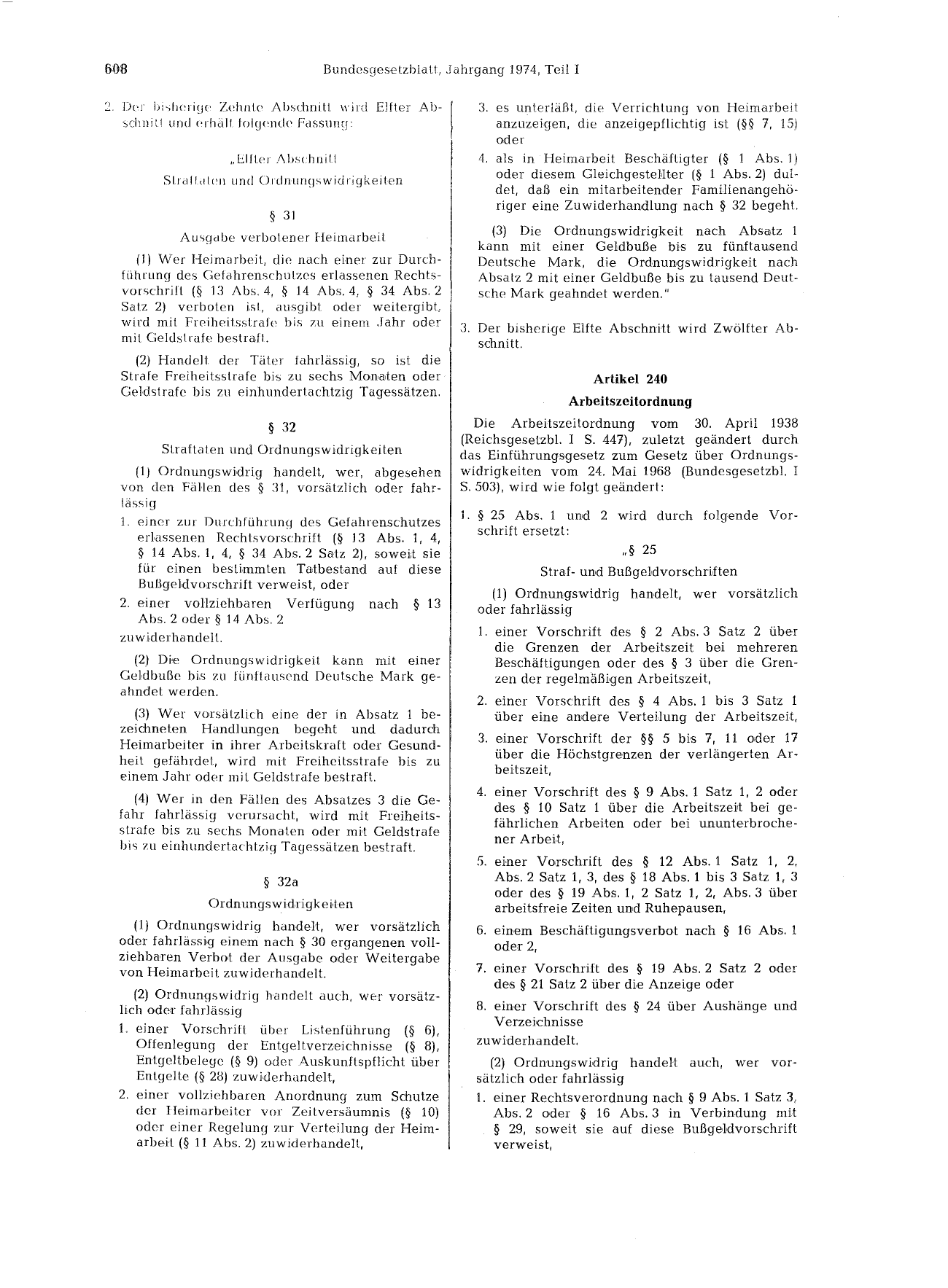 BGBl. 1974, Seite 608 — Originalseite als Abbildung
