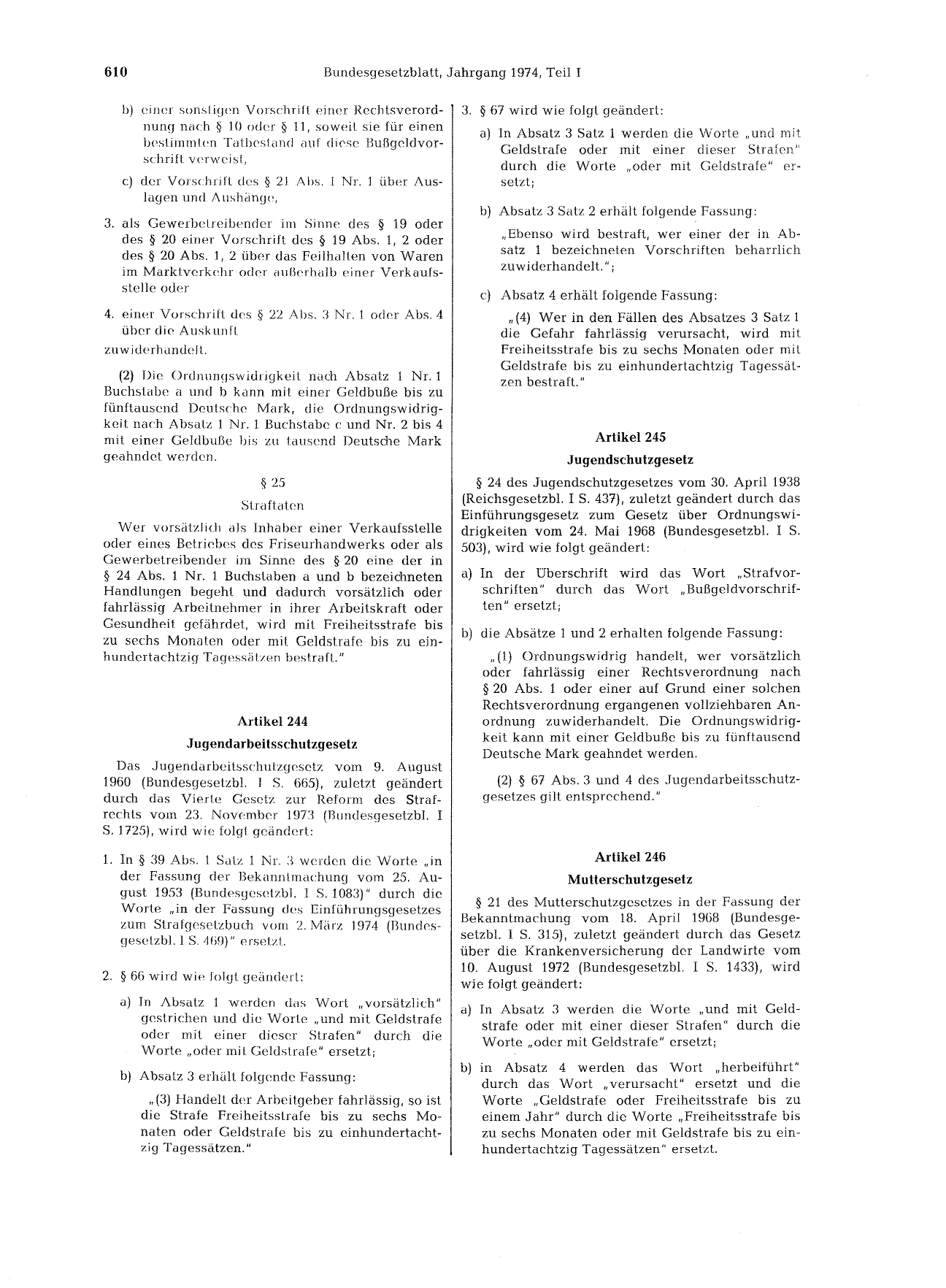 BGBl. 1974, Seite 610 — Originalseite als Abbildung