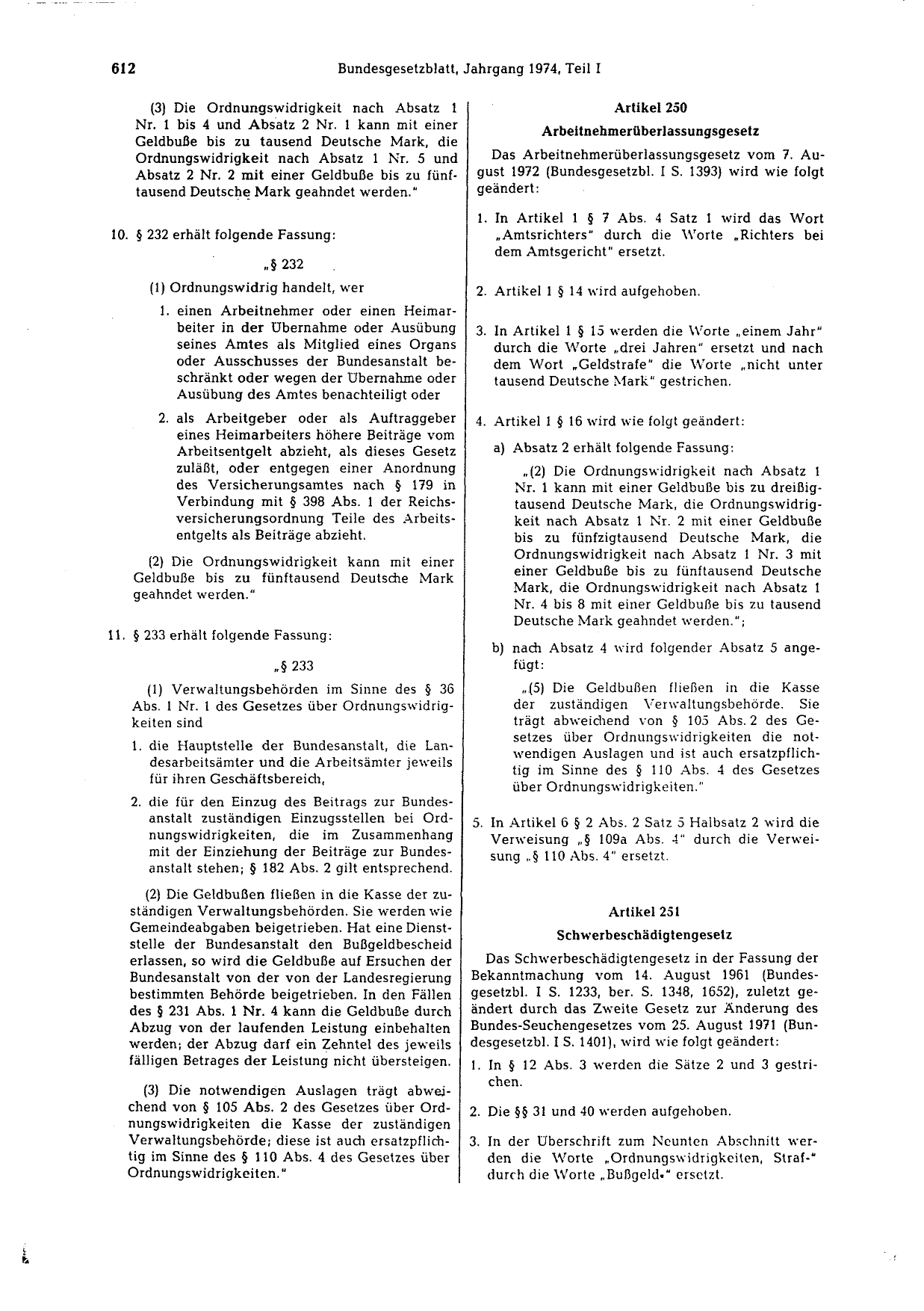 BGBl. 1974, Seite 612 — Originalseite als Abbildung