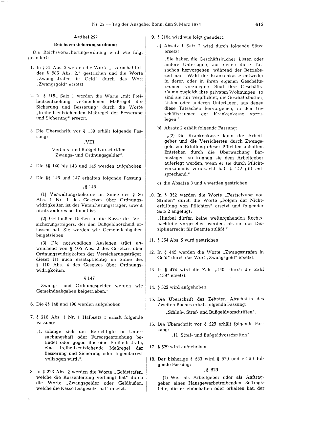 BGBl. 1974, Seite 613 — Originalseite als Abbildung