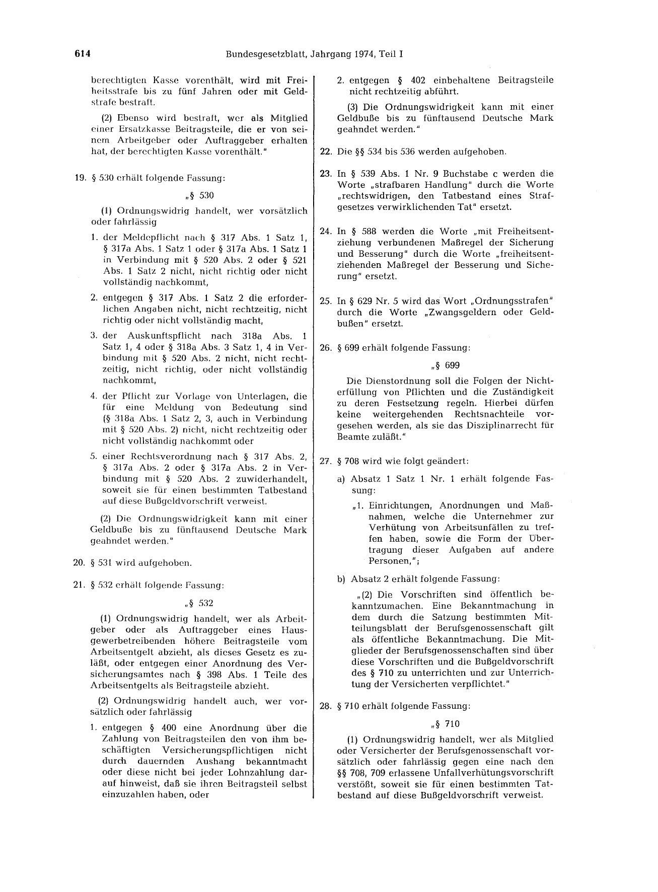 BGBl. 1974, Seite 614 — Originalseite als Abbildung