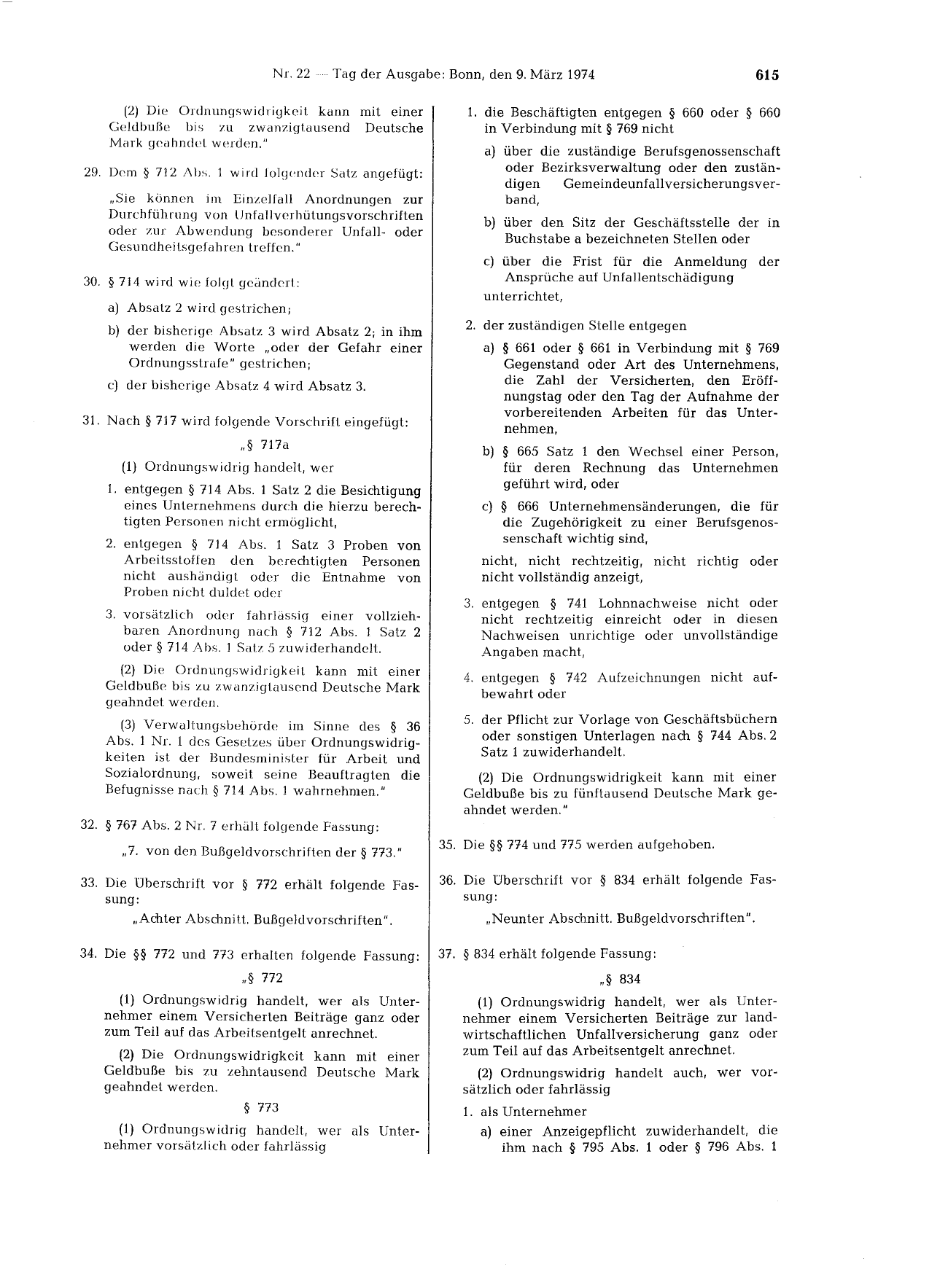 BGBl. 1974, Seite 615 — Originalseite als Abbildung