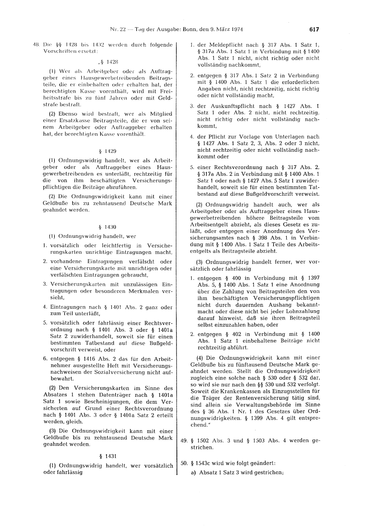 BGBl. 1974, Seite 617 — Originalseite als Abbildung