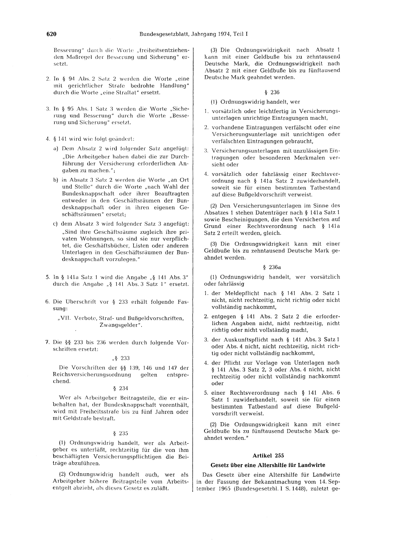 BGBl. 1974, Seite 620 — Originalseite als Abbildung