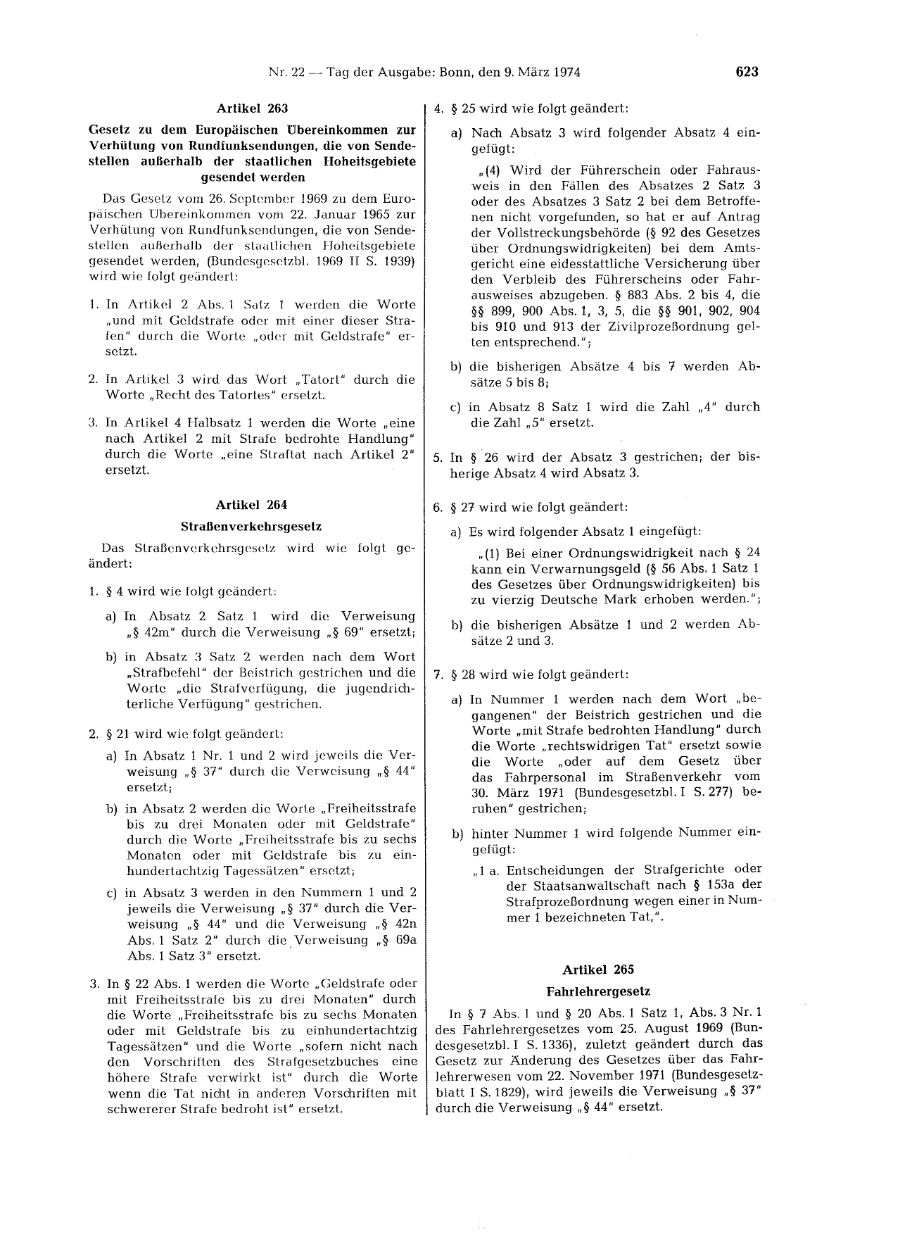 BGBl. 1974, Seite 623 — Originalseite als Abbildung