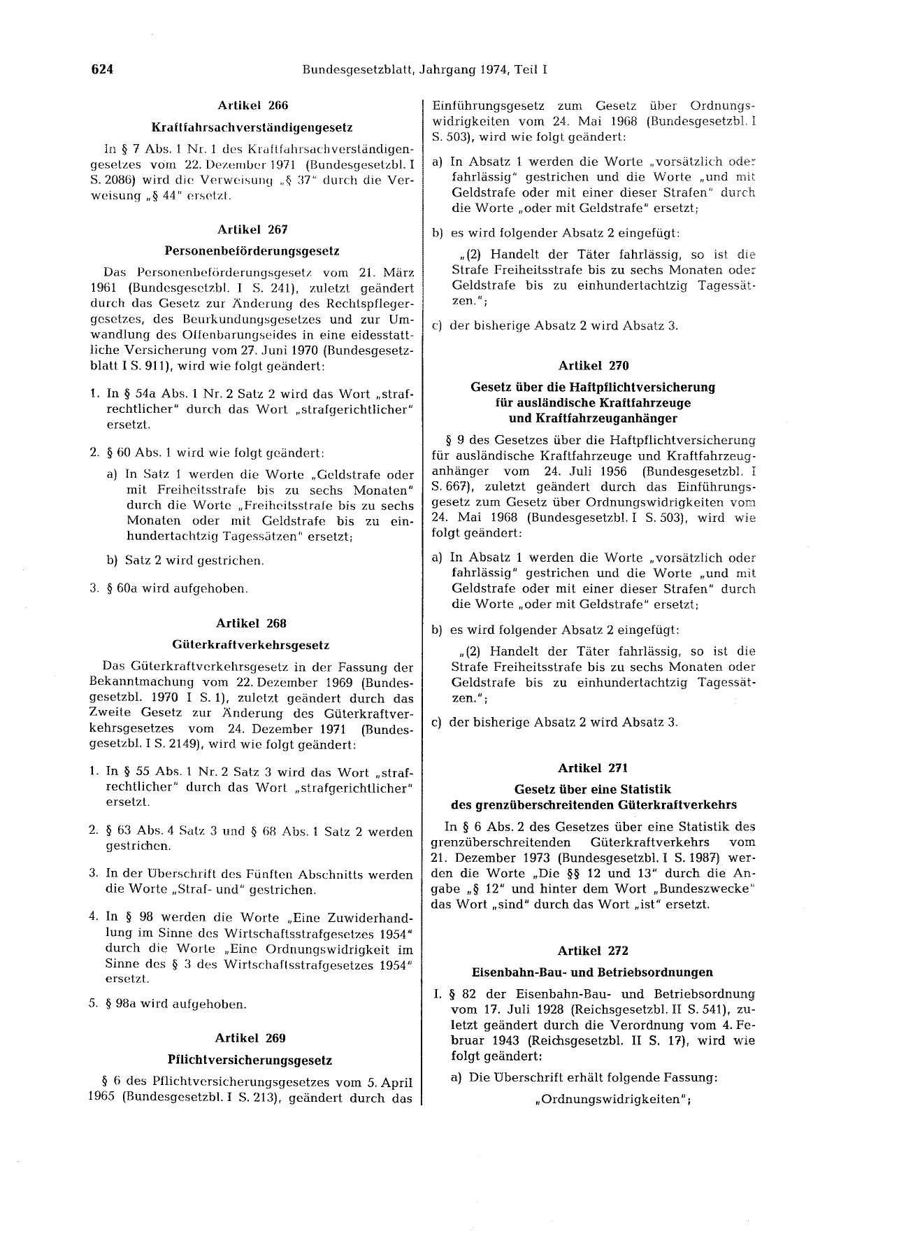 BGBl. 1974, Seite 624 — Originalseite als Abbildung
